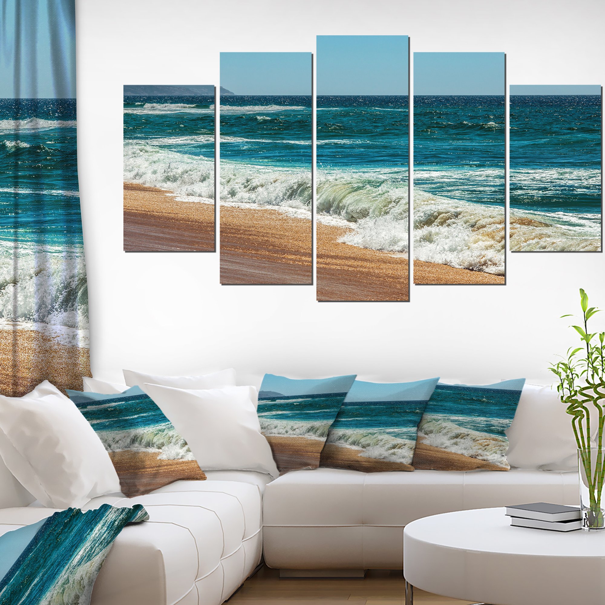 Blue Atlantic Beach in Summertime - Contemporary Seascape Canvas Wall Art for Living Room, Bedroom & Office Decor | Coastal Home Decor | Ready to Hang