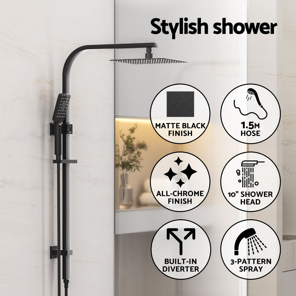 10'' Square High Pressure Rain Shower Head with Handheld Spray - Black Bathroom Fixture for Luxurious Spa-Like Experience at Home