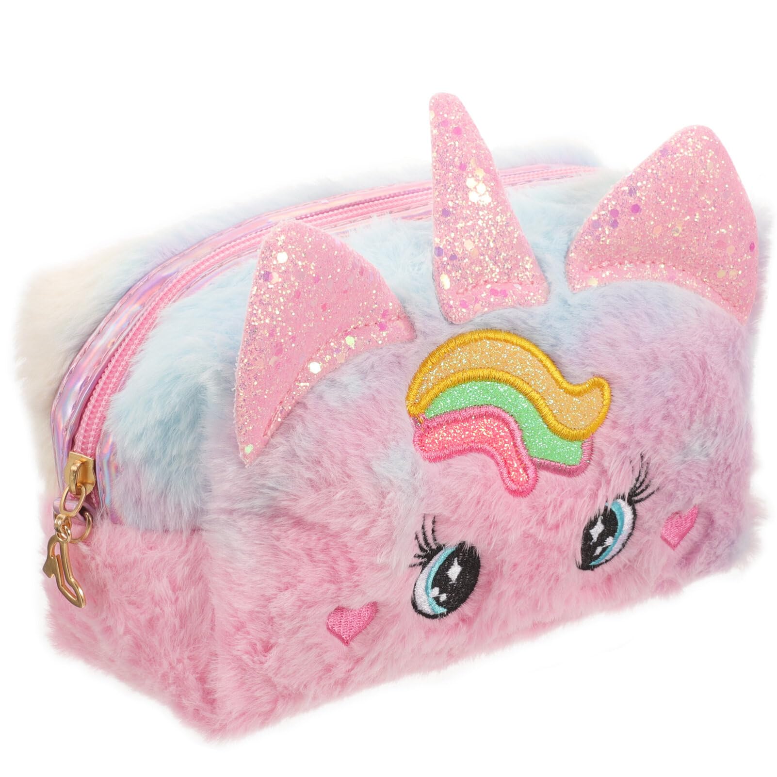 **Soft Plush Unicorn Makeup Bag for Women & Girls – Cute Fuzzy Cosmetic Pouch, Travel Toiletry Bag, Pen Case – Perfect for School, Travel, and Gift Ideas**