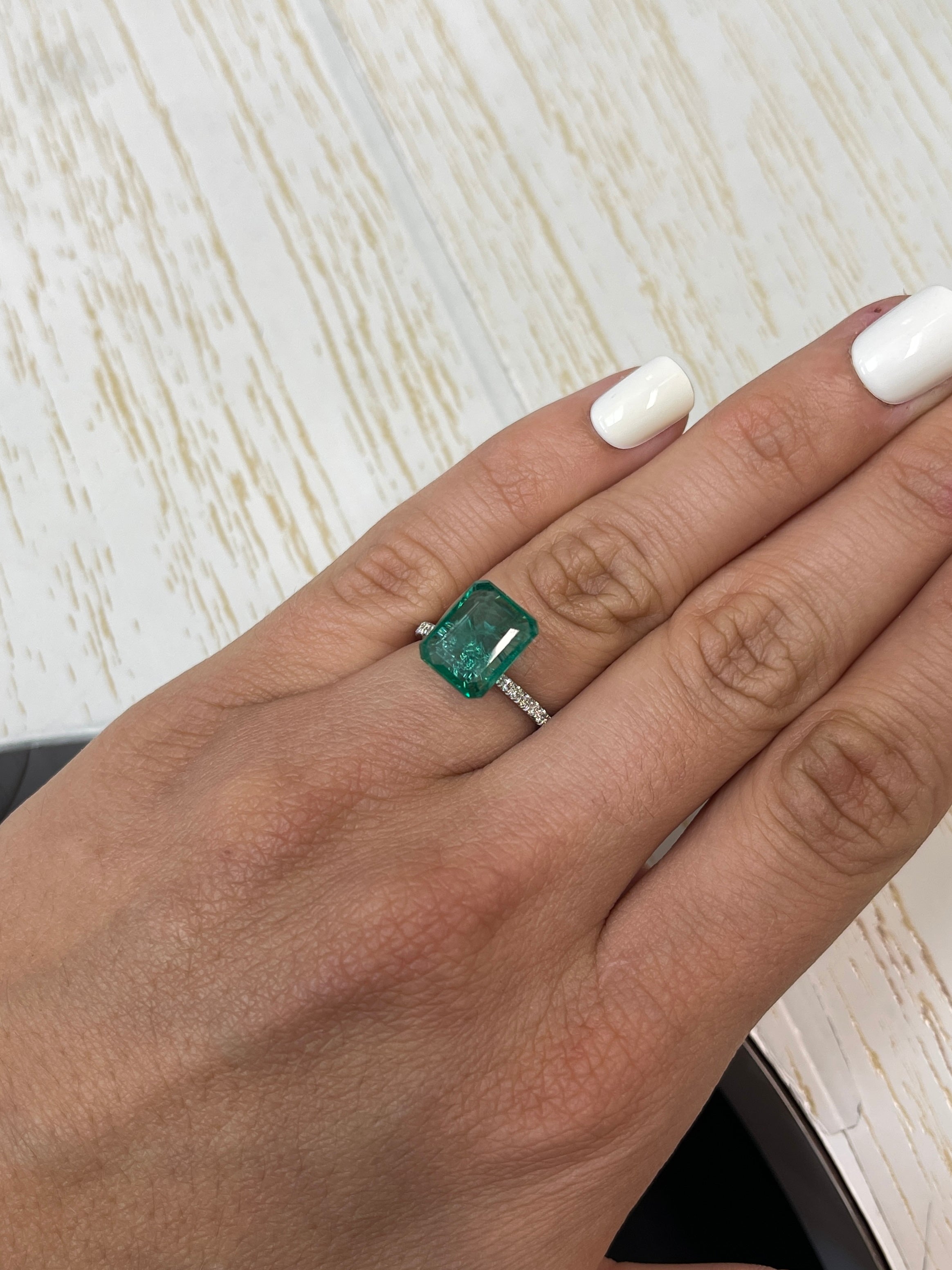 5.16 Carat 11.5x9mm Bluish Green Natural Loose Zambian Emerald Cut Gemstone for Jewelry Making, Engagement Rings & Luxury Gifts