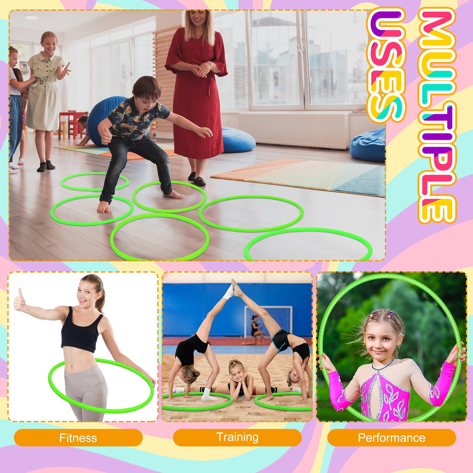 Shappy 6-Pack Adjustable Plastic Hoops - Playground & Gym Equipment for Teens, Dogs, Party Decor