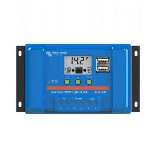 Victron Energy BlueSolar PWM Charge Controller 12V/24V 5A with LCD Display & USB Port - Perfect for Solar Panel Systems, RVs, Boats, and Off-Grid Power Solutions
