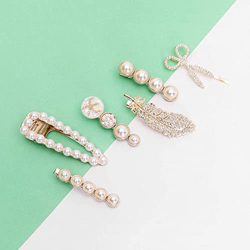 FAMEZA 6-Piece Metal Hair Clips Set with Pearls - Korean Style Barrettes & Hairpins for Women & Girls - Elegant Hair Accessories for Thick Long Hair | Perfect for Weddings, Parties & Daily Styling