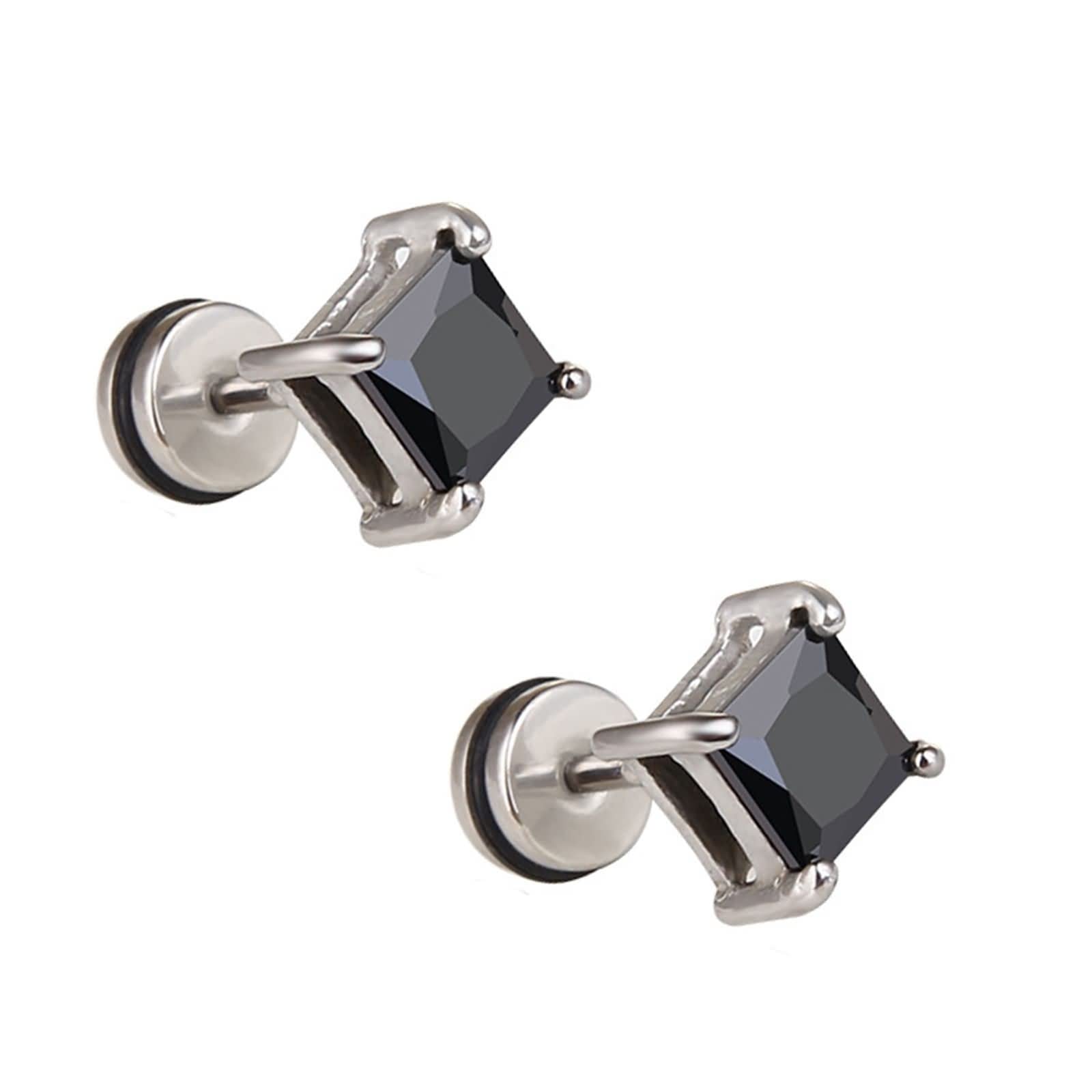 Stainless Steel Square White CZ Stud Earrings for Men & Women - Hypoallergenic Tragus & Cartilage Piercing Jewelry - Perfect for Everyday Wear, Gifts & Special Occasions