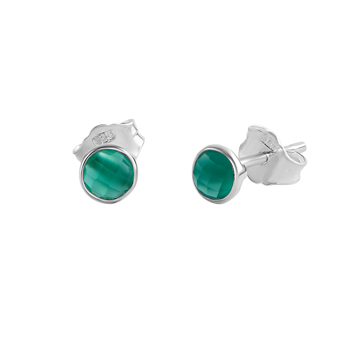 Dainty Round Green Onyx Stud Earrings for Women - Hypoallergenic Sterling Silver Ear Studs - Perfect for Everyday Wear, Office & Special Occasions