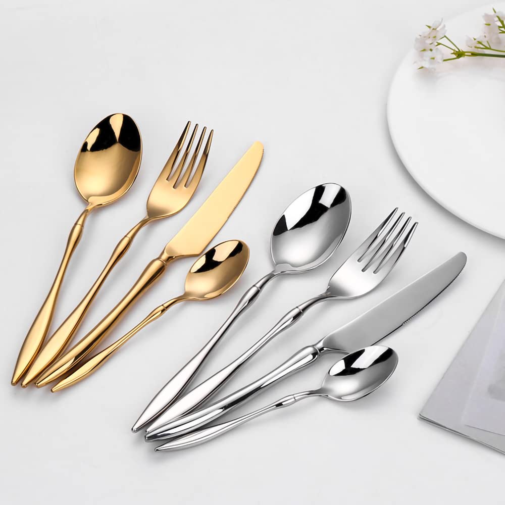 32-Piece Stainless Steel Flatware Set for 8 - Premium Food Grade Mirror Polished Cutlery with Spoons, Forks & Knives - Dishwasher Safe Silverware (Gold) - Perfect for Dinner Parties, Restaurants & Everyday Dining (S1478)