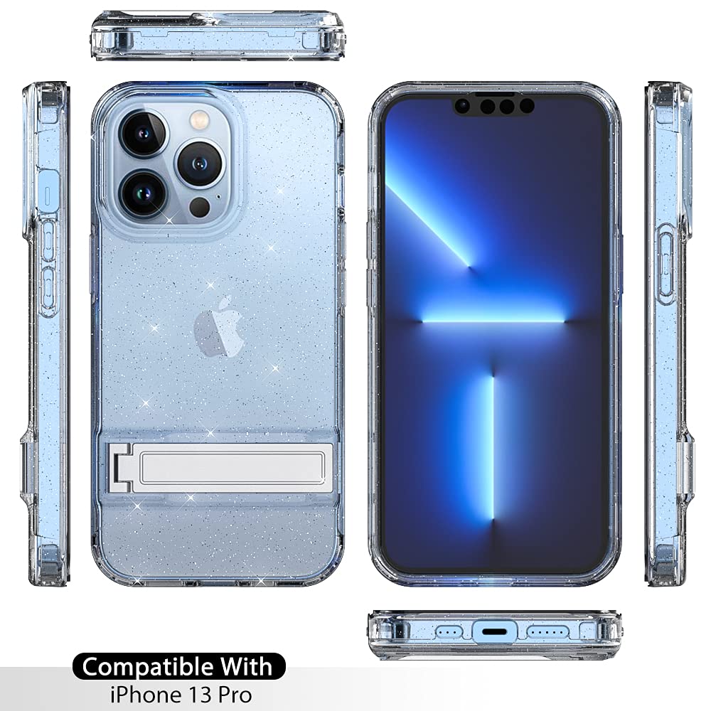 Clear Shockproof Phone Case for iPhone 13 (6.1-inch) with Kickstand & Built-in Screen Protector | Ultra-Slim Protective Cover | 360° Drop Protection | Perfect for Work, Travel & Outdoor Activities