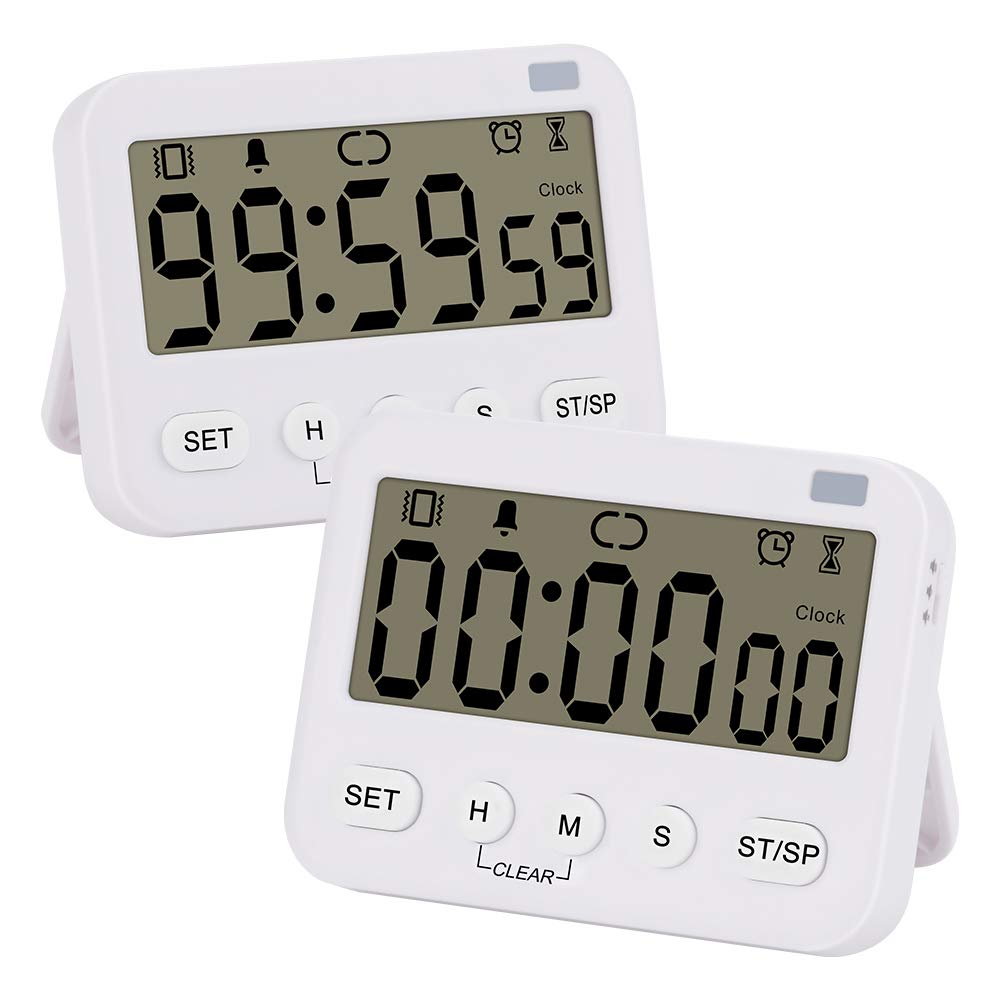 Stonylab 2 Pack Digital Timer Clock - Premium Multi-Function Countdown Timer with Alarm, Magnetic Back, Large Display (Vibration/Flash/Sound) - Perfect for Kitchen, Cooking, Baking, Meetings & Classroom Activities