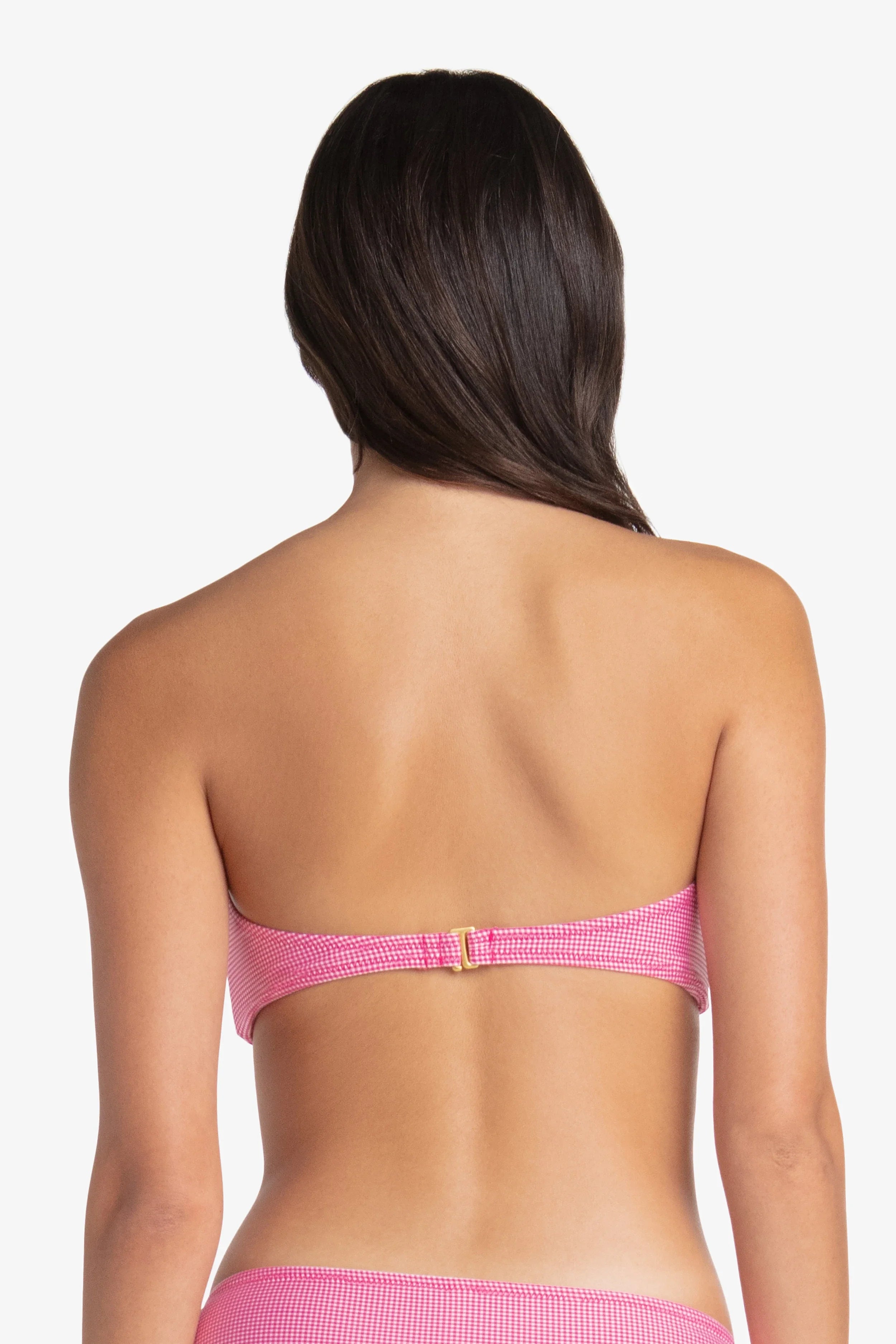 Hook Back Shell Bandeau Top - Pink Gingham Bikini Top for Women | Beachwear, Swimwear, Pool Party, Summer Vacation Outfit