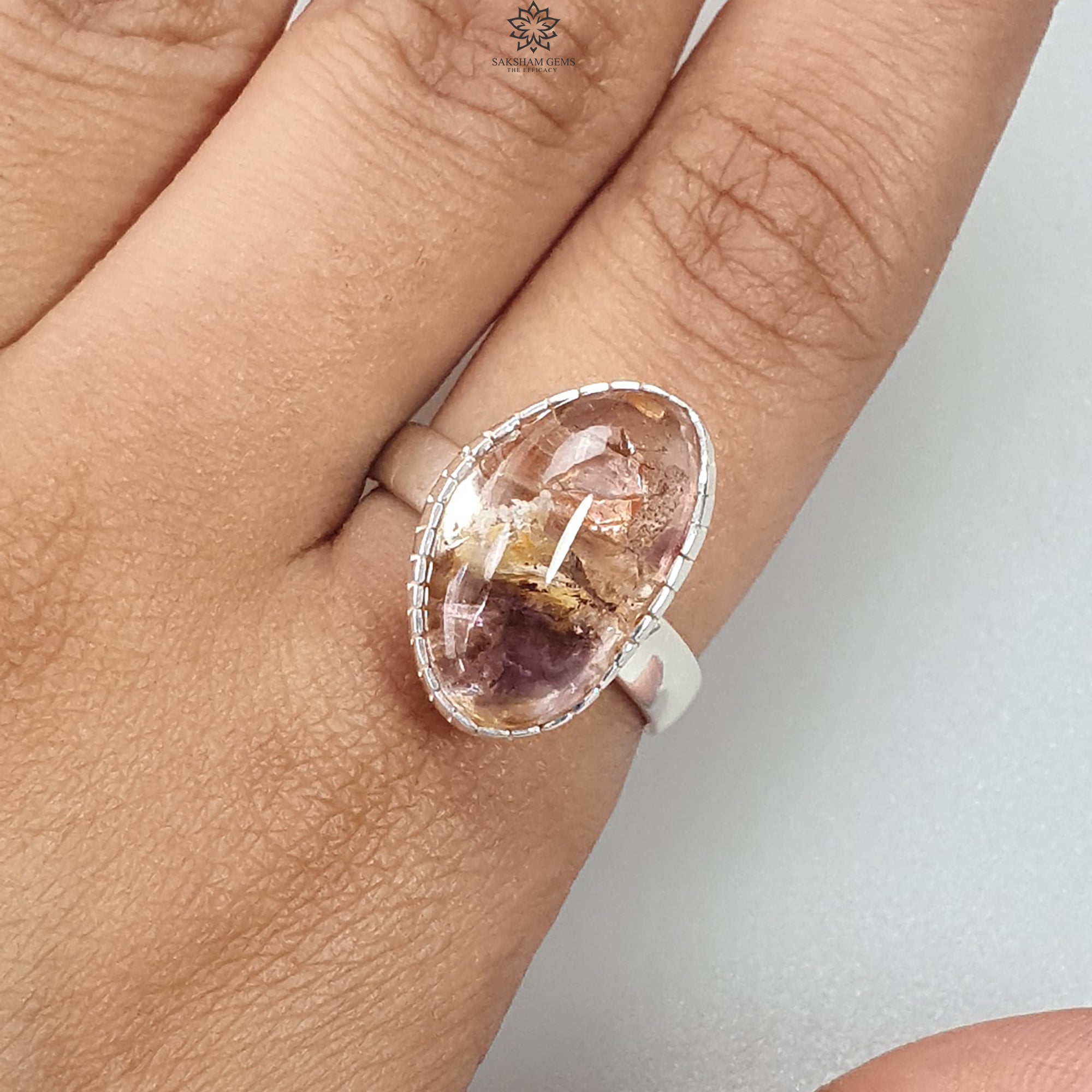 Natural Untreated Super Seven Amethyst Sterling Silver Ring - 925 Silver Bezel Set Adjustable Ring (5.56g) for Women, Healing Crystal Jewelry Gift | Perfect for Meditation, Spiritual Healing & Everyday Elegance