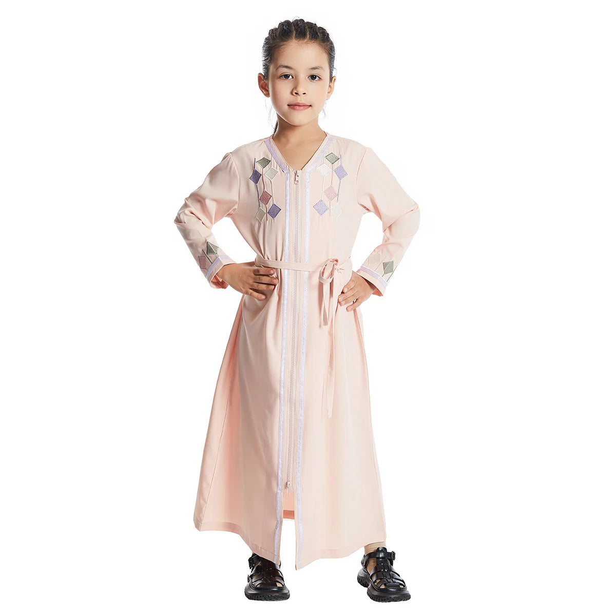 Elegant Middle Eastern Arab Girl Embroidered Abaya Dress #25623 - Perfect for Eid, Weddings & Special Occasions