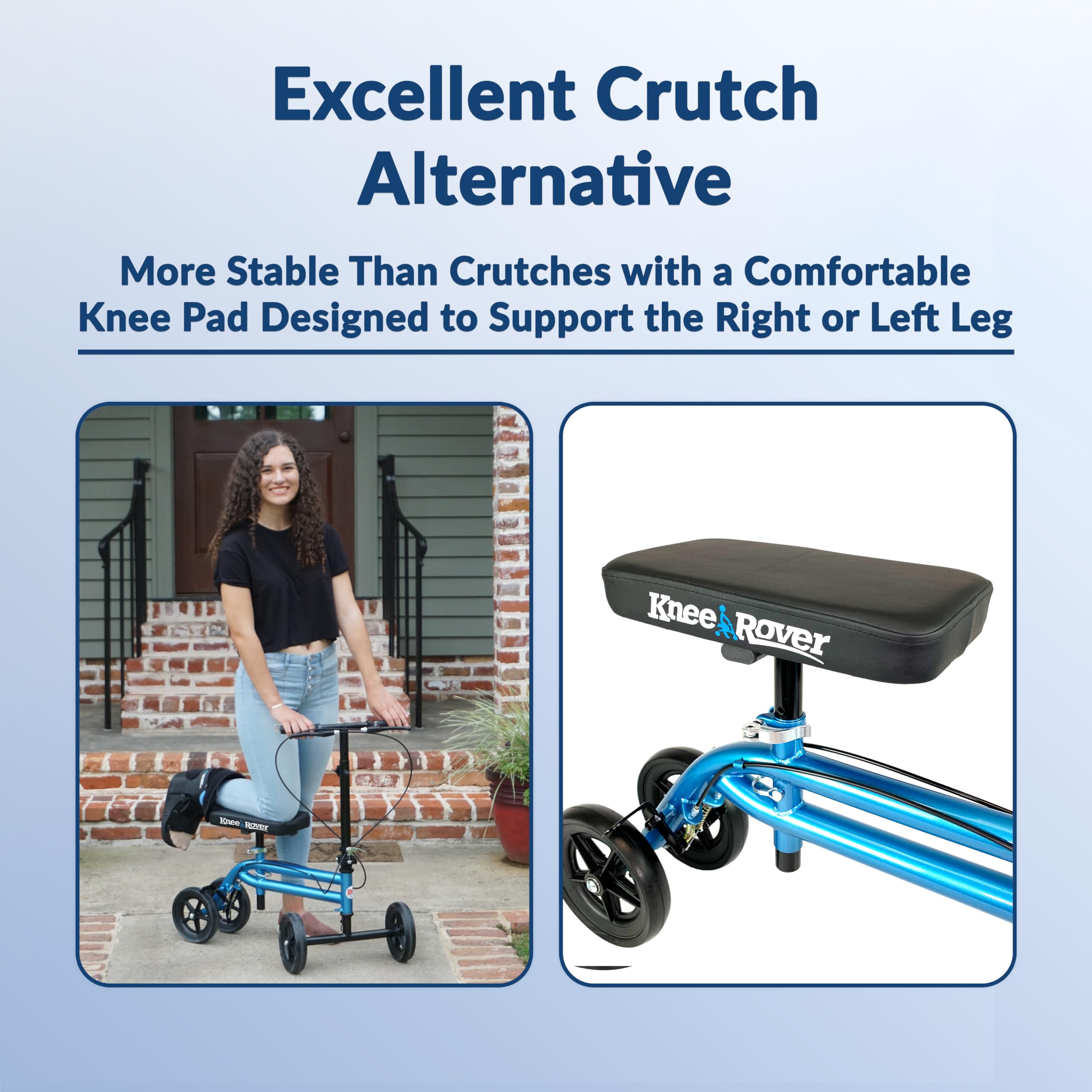 Foldable Knee Scooter for Adults - Steerable Knee Walker with Dual Brakes for Foot Surgery, Broken Ankle & Leg Injuries | Portable Crutch Alternative for Indoor & Outdoor Mobility (Blue)