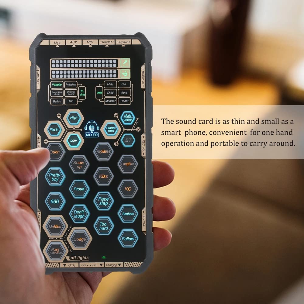 Portable DSP Sound Card with Voice Changer Effects - Handheld Audio Mixer for Phone & Computer - Perfect for Live Streaming, Podcasting & Gaming