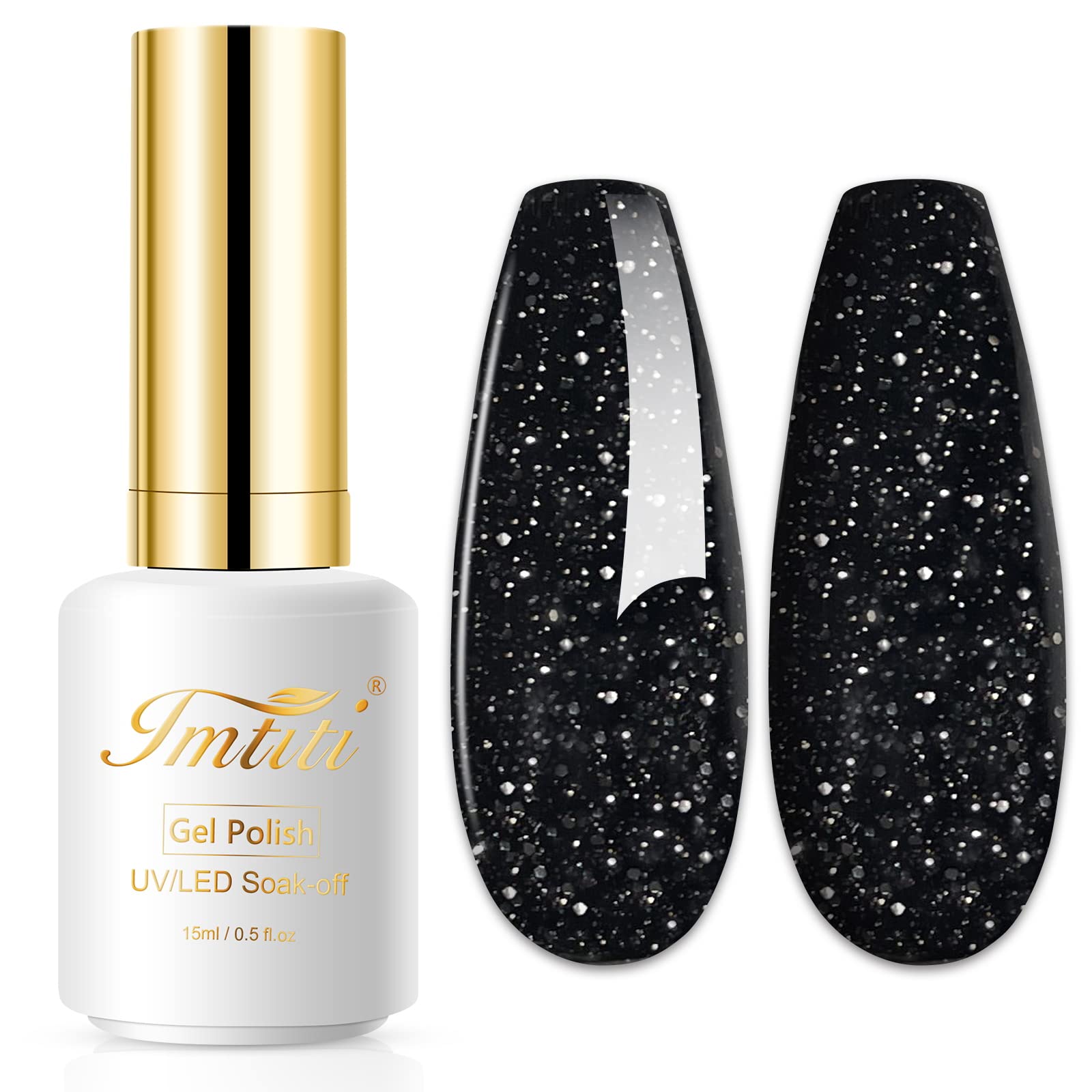 Imtiti Black Glitter Gel Nail Polish - 0.5 Fl Oz Soak Off LED/UV Gel Polish for DIY Nail Art, Manicure & Salon Use | Perfect for Parties, Weddings & Special Occasions