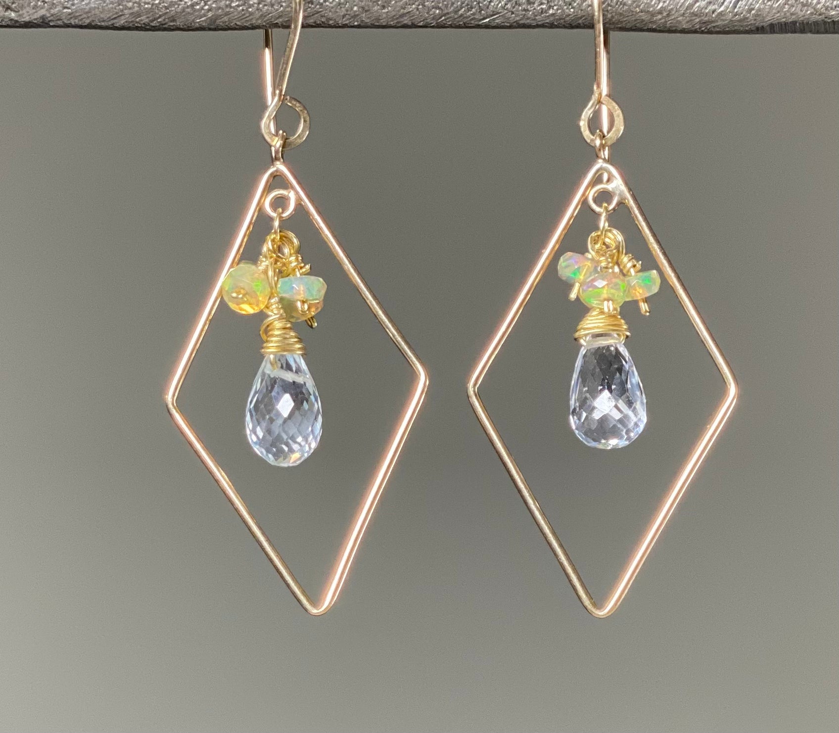 Opal and Crystal Hoop Earrings 14K Gold Plated - Elegant Dangle Earrings for Women, Perfect for Wedding, Party & Everyday Wear