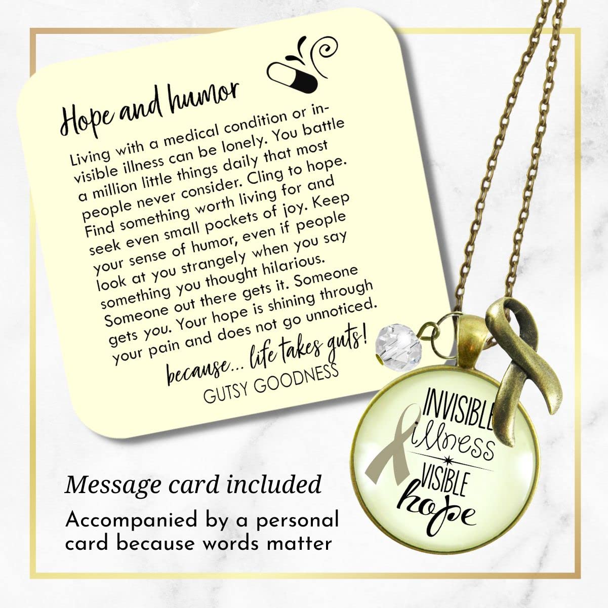 Invisible Illness Awareness Ribbon Necklace - Hope Charm Jewelry for Chronic Illness Support & Daily Wear