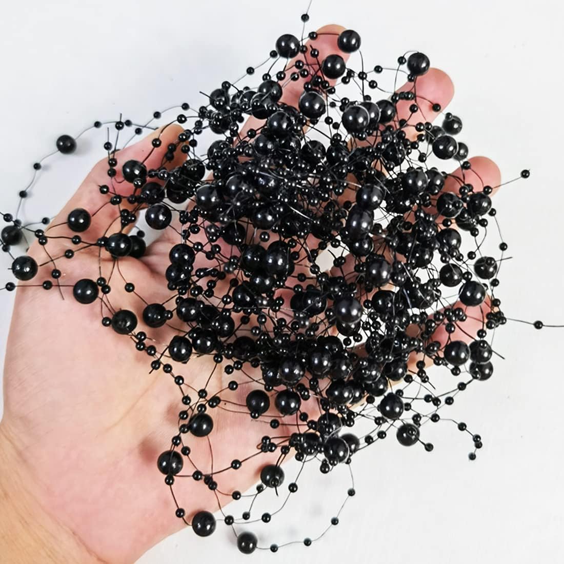 50 Pcs Black Faux Pearl Beads String - Elegant Vase Filler & Floating Candle Centerpiece for Wedding, Party & Home Decor - Perfect for Table Scatter, DIY Crafts & Event Styling