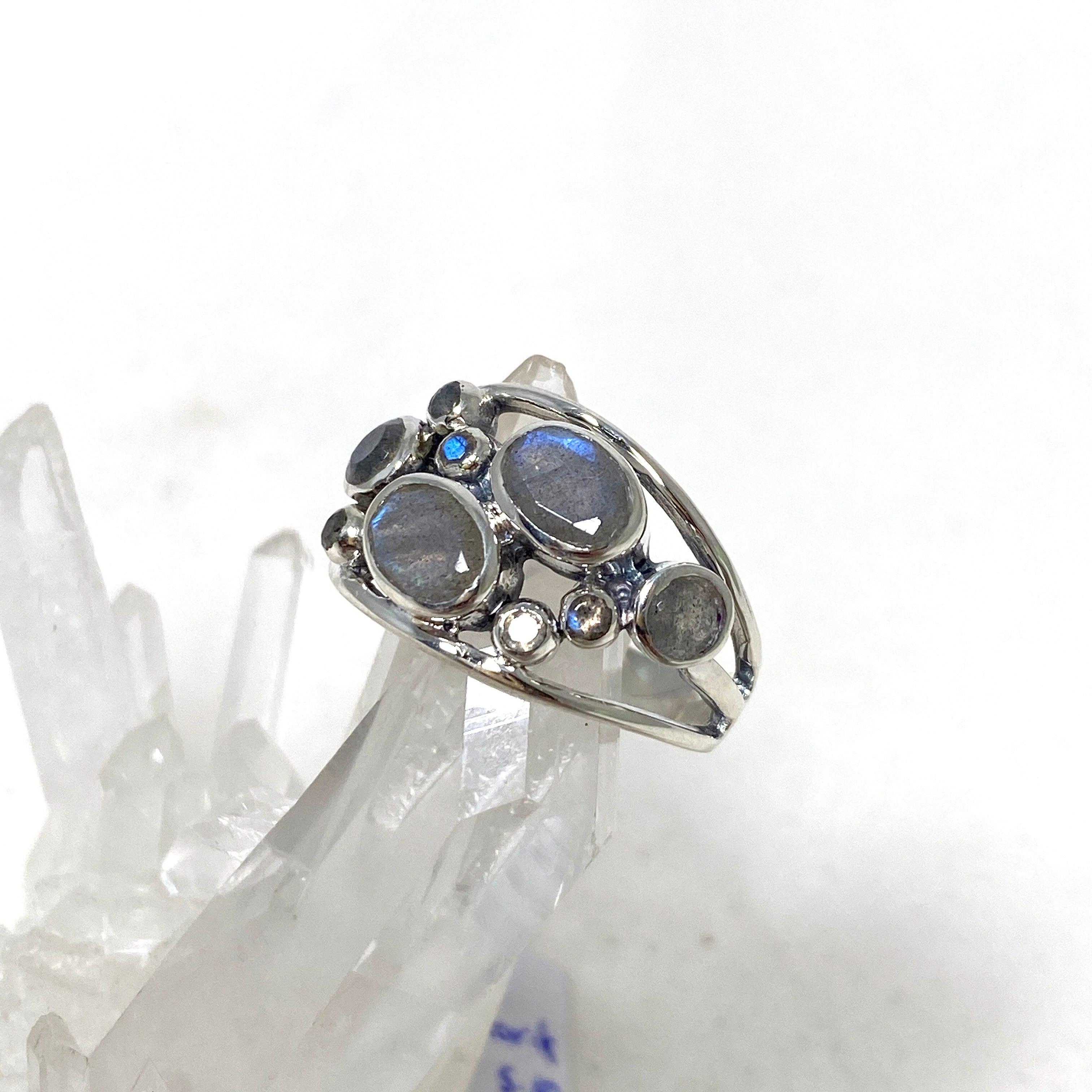 Labradorite Faceted Multistone Gemstone Ring in Sterling Silver - Elegant & Unique Jewelry for Women, Perfect for Parties, Weddings & Special Occasions