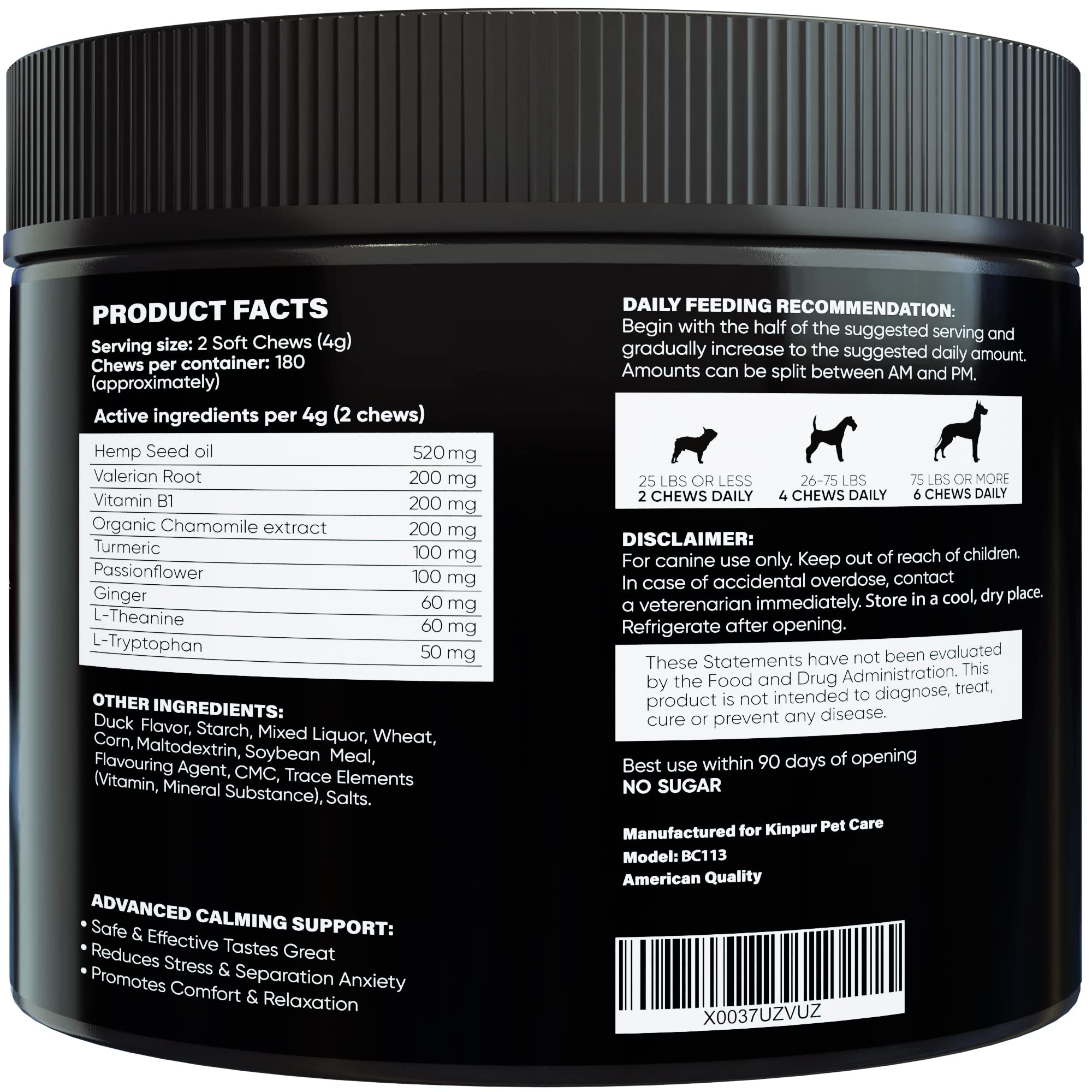 Calming Hemp Oil Dog Treats with Duck Flavor - 180 Chews for Anxiety Relief During Thunderstorms, Fireworks & Travel - Natural Stress Support for Dogs - Perfect for Nervous Pets, Separation Anxiety & Car Rides