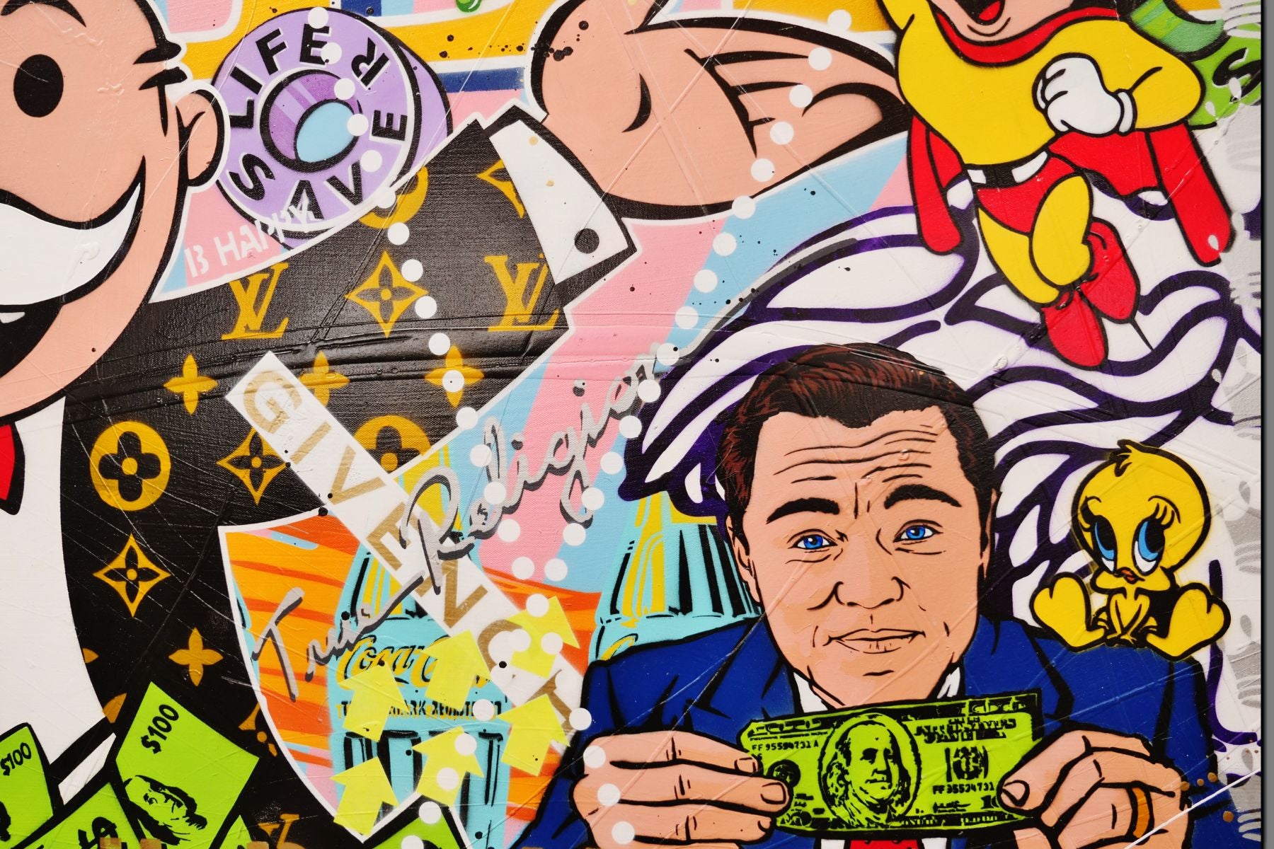 Jackpot Money 190cm x 100cm Monopoly Man Textured Urban Pop Art Canvas Wall Painting - Perfect for Game Room Decor, Office Wall Art & Modern Home Decor