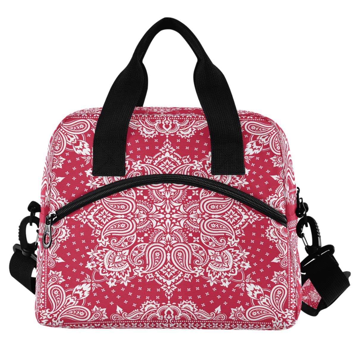 MNSRUU Insulated Lunch Bag - Leakproof Reusable Cooler Tote for Women & Men, Paisley Red Mandala Flower Design, Perfect for Work, School, Picnics & Outdoor Activities