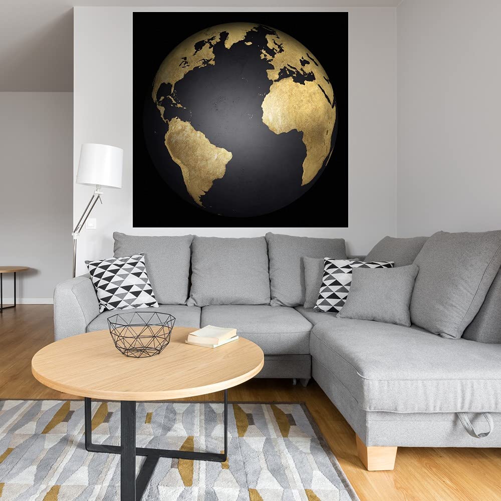 Black & Gold Globe Fine Art Canvas Wall Decor by Belle Maison - 22x22 Inch Ready-to-Hang Painting for Living Room, Bedroom, Office & More - Elegant Home Decor for Modern Interiors