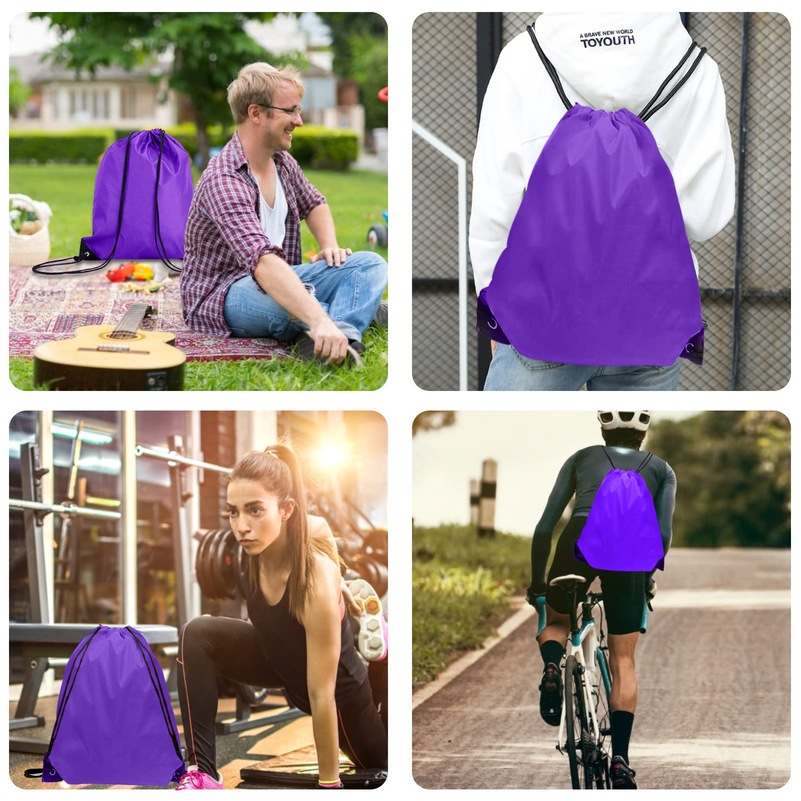 42 Pcs Bulk Drawstring Backpacks - Lightweight Cinch Sackpack Bags for Gym, Sports & Travel - Purple String Bags for Men & Women - Perfect for Workouts, Beach Trips & School Activities