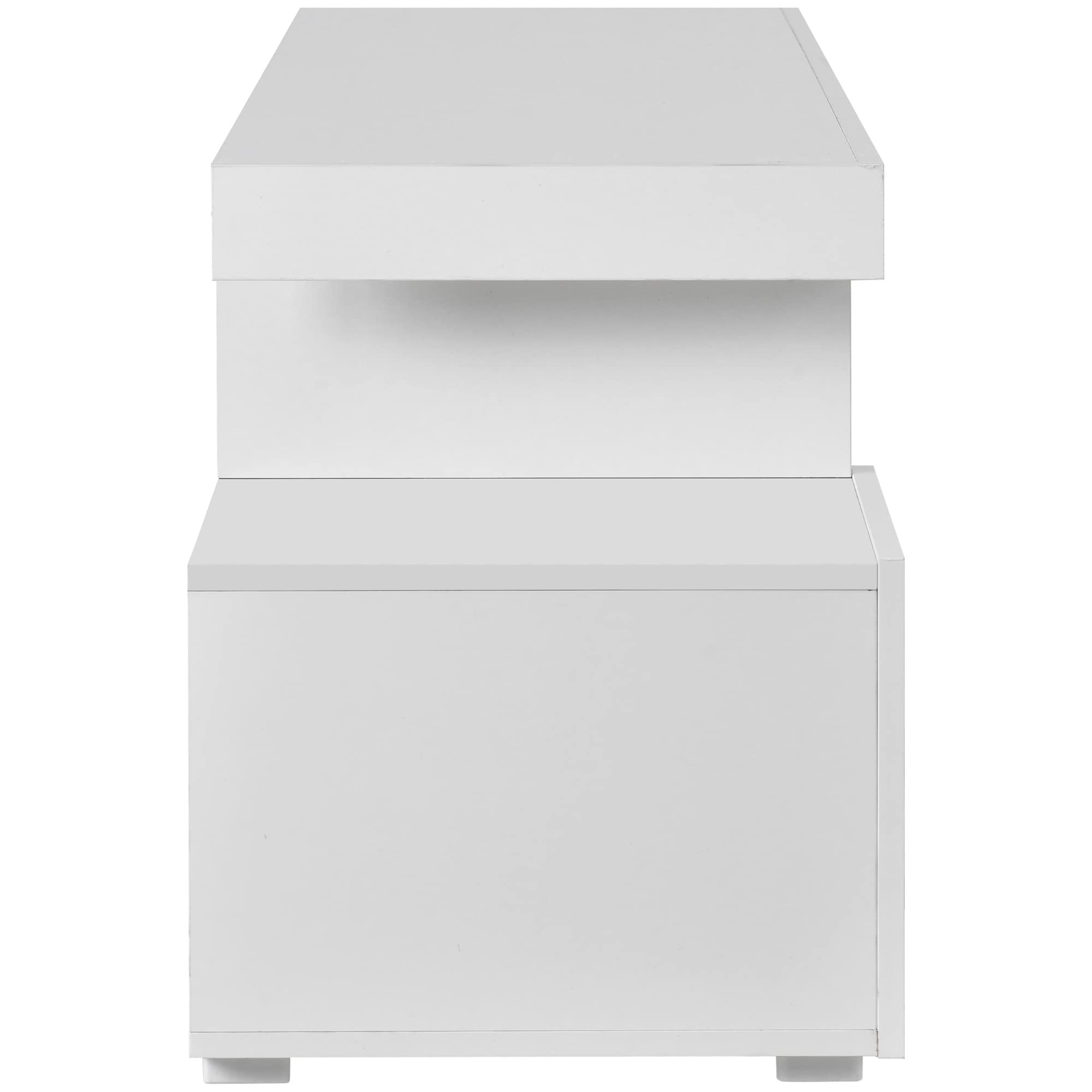 Modern 16-Color LED TV Stand with UV High Gloss Finish & DVD Storage Shelf - Fits Up to 70 Inch TVs (White Particle Board) - Perfect for Living Room Entertainment Centers & Home Theater Setups