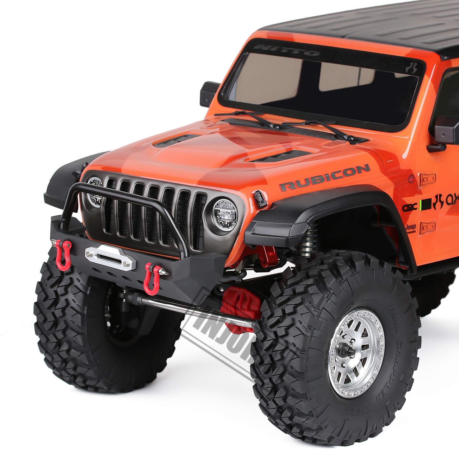 INJORA Heavy Duty Metal Front Bumper with Tow Hooks for 1/10 RC Crawler - Compatible with Axial SCX10, SCX10 III 90046 & AXI03007 - Perfect for Off-Road Crawling & Rock Climbing Adventures