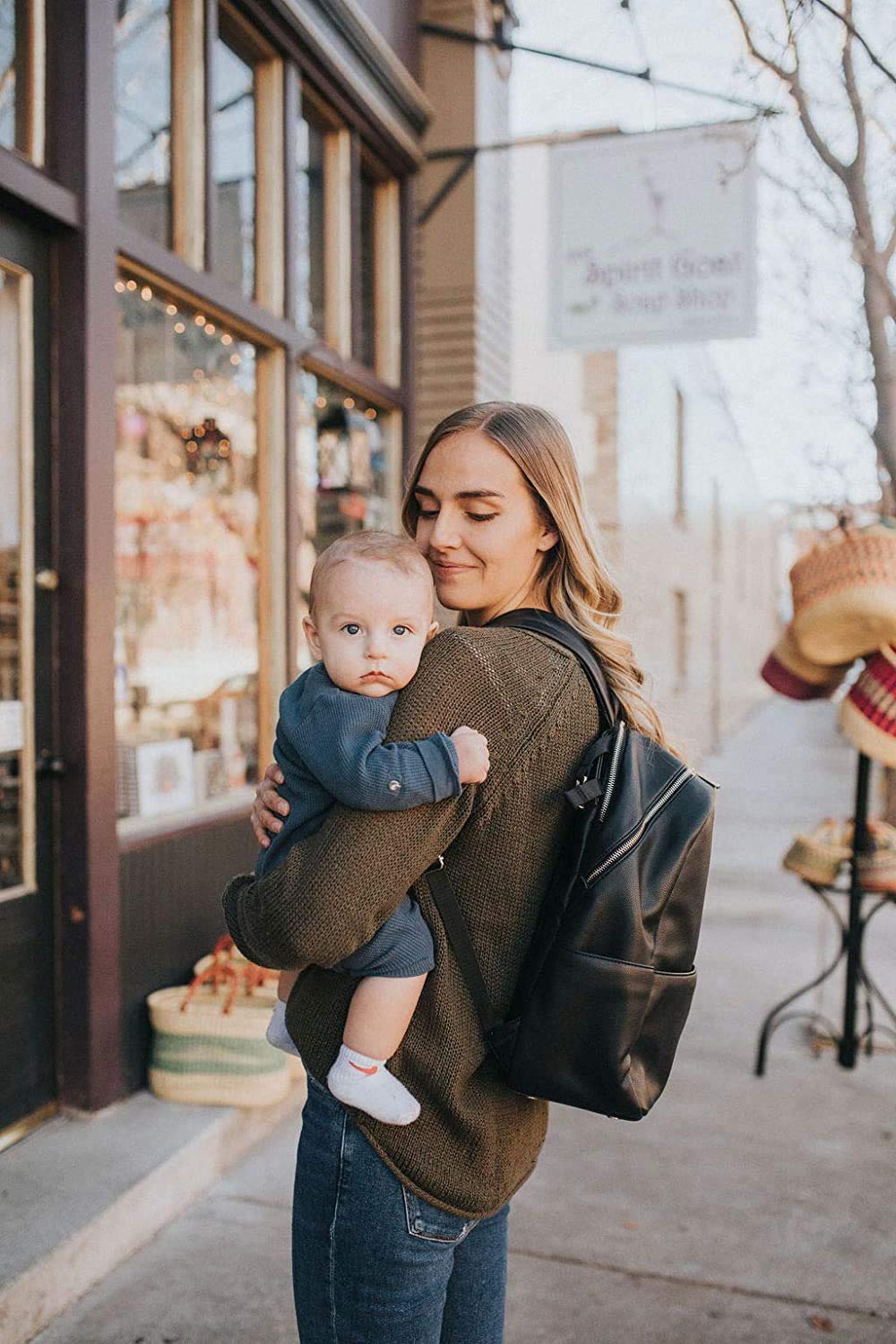Little Unicorn Skyline Backpack - Vegan Leather Diaper Bag for Work & Travel with Changing Pad - Lightweight, Durable & Easy to Clean - 5 Interior Pockets (Black) - Perfect for Parents, Business Trips & Weekend Getaways