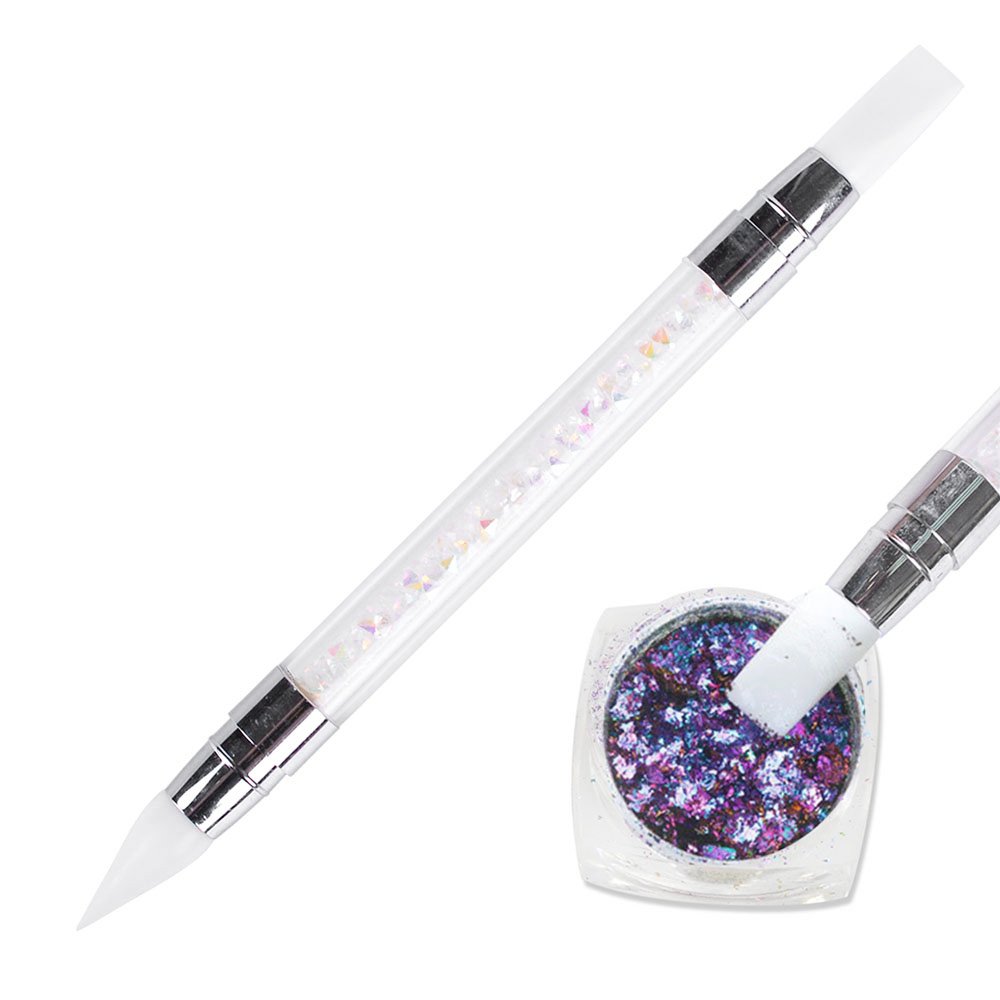 LAURAG Acrylic Rhinestone Nail Art Brush - Professional Silicone Carving Brush for Glitter & Powder Picking | Perfect for Nail Extensions, 3D Nail Art Designs & Salon Use (1pc)
