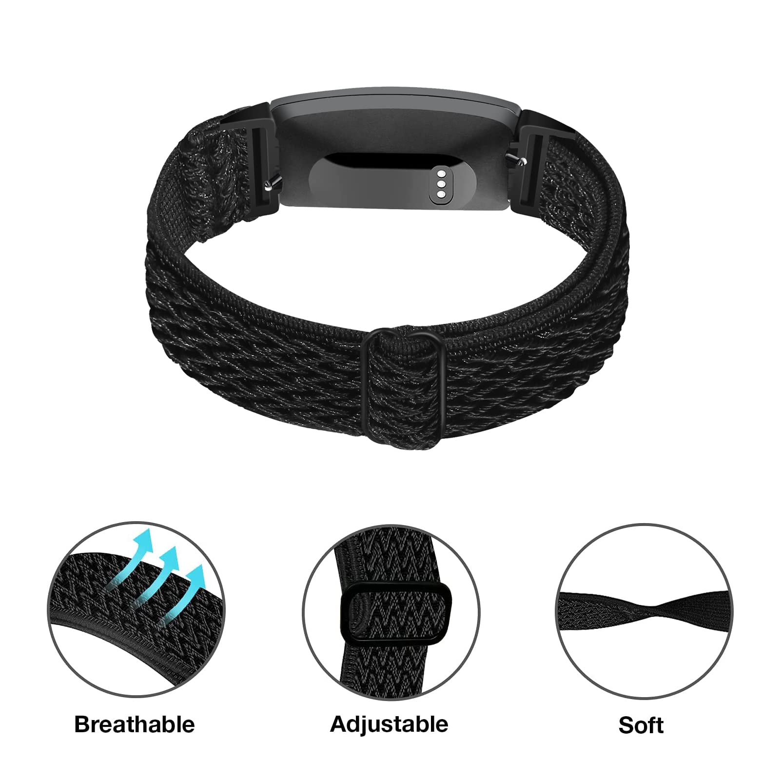 3-Pack Elastic Nylon Replacement Bands for Fitbit Inspire 2/HR/Ace 2 - Soft Adjustable Solo Loop Watch Straps for Women & Men - Perfect for Workouts, Running & Daily Fitness Tracking