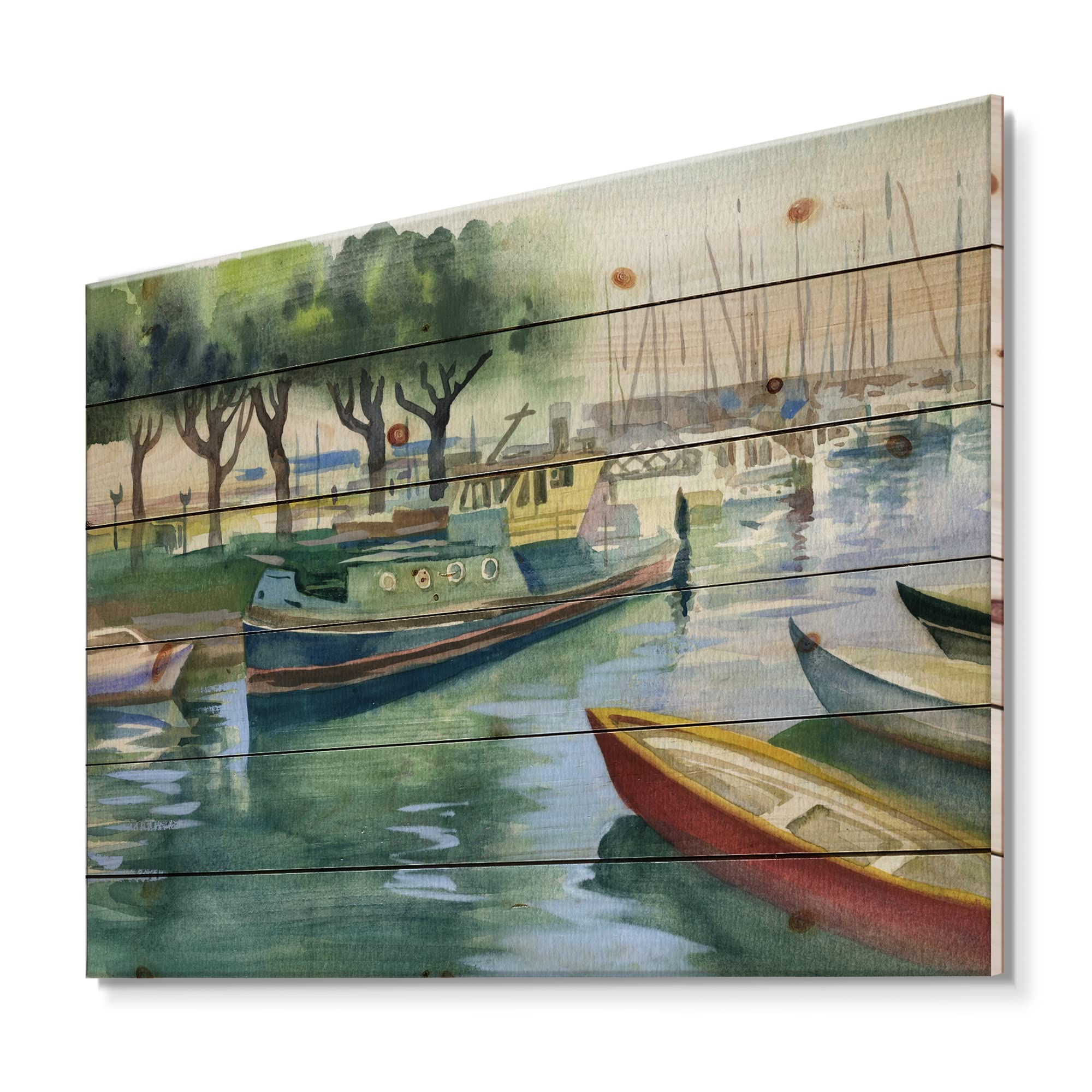 DesignQ Green Spring Traditional Wood Wall Decor - Handcrafted Wooden Art Panel, Large Landscape Print on Natural Pine - Perfect for Living Room, Bedroom & Office Decor