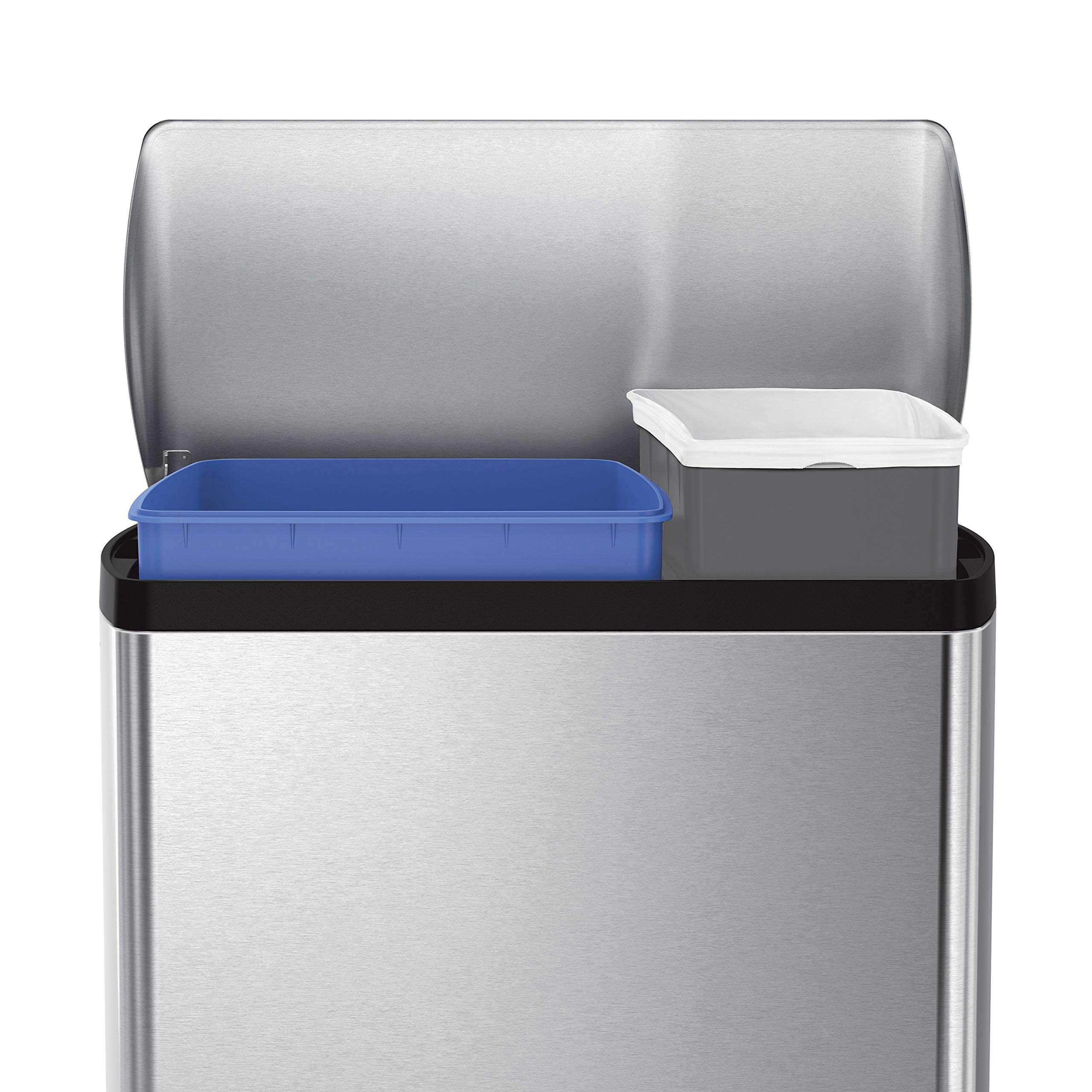 SimpleHuman 46L / 12.2G Rectangular Dual Compartment Step Trash Can with Code H Drawstring Recycling Bags (30-35L/8-9G, Blue, 60 Count) - Perfect for Kitchen Waste Sorting & Eco-Friendly Home Recycling