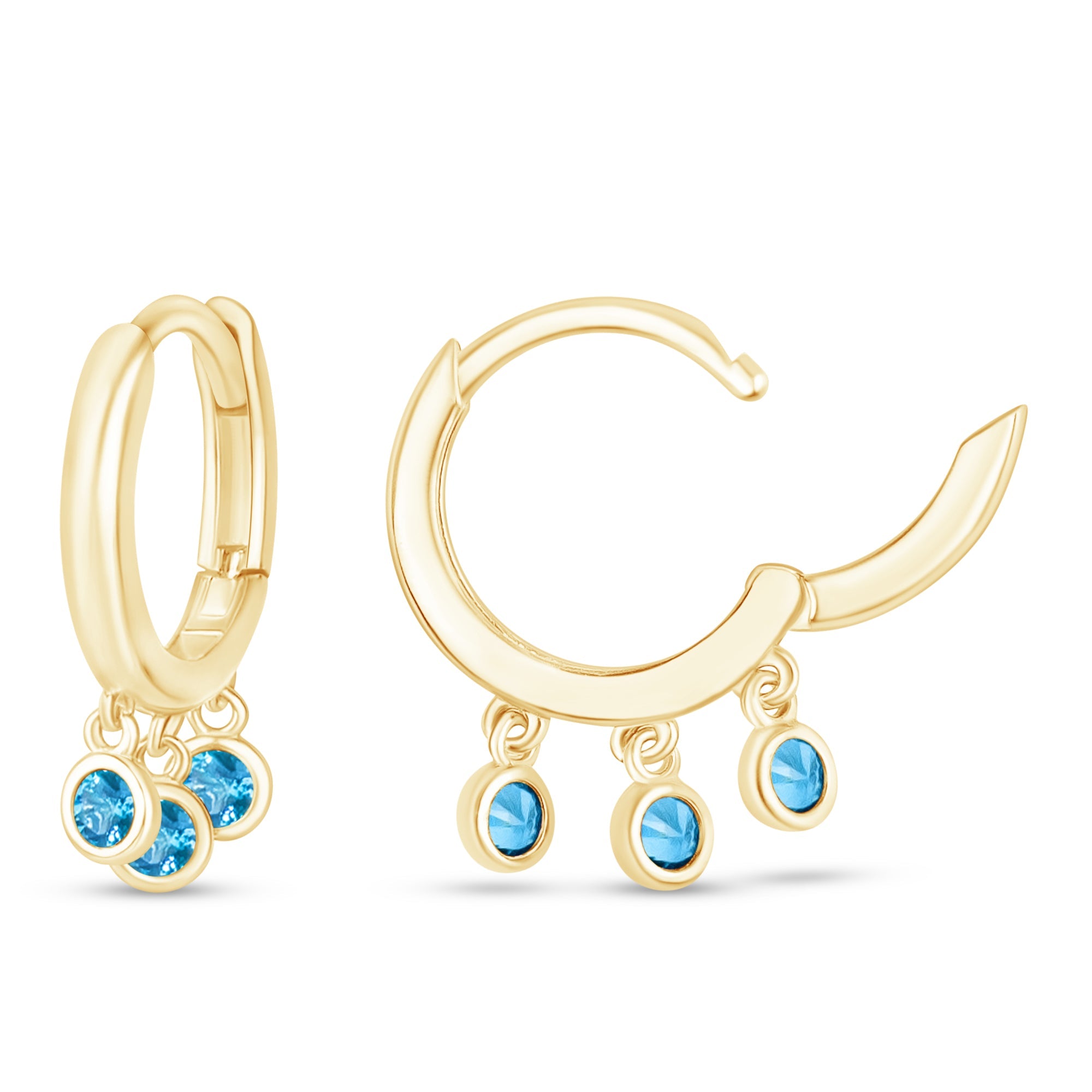 14K Yellow Gold Blue Topaz Charm Hoop Earrings for Women - Elegant Dangle Earrings for Parties, Weddings & Everyday Wear
