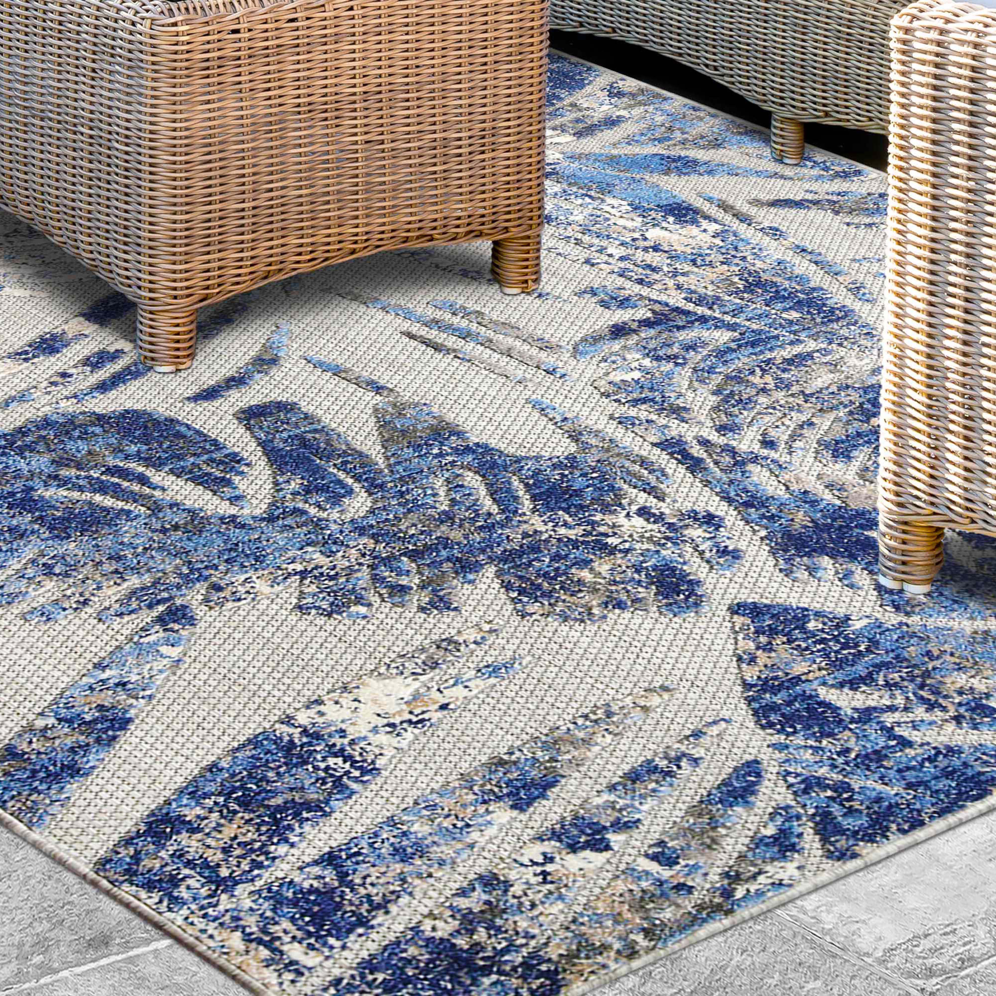 **Siesta Botanical Leaves Modern Indoor/Outdoor Area Rug or Runner Rug – Boho Chic Home Decor for Living Room, Bedroom, Patio & Entryway**