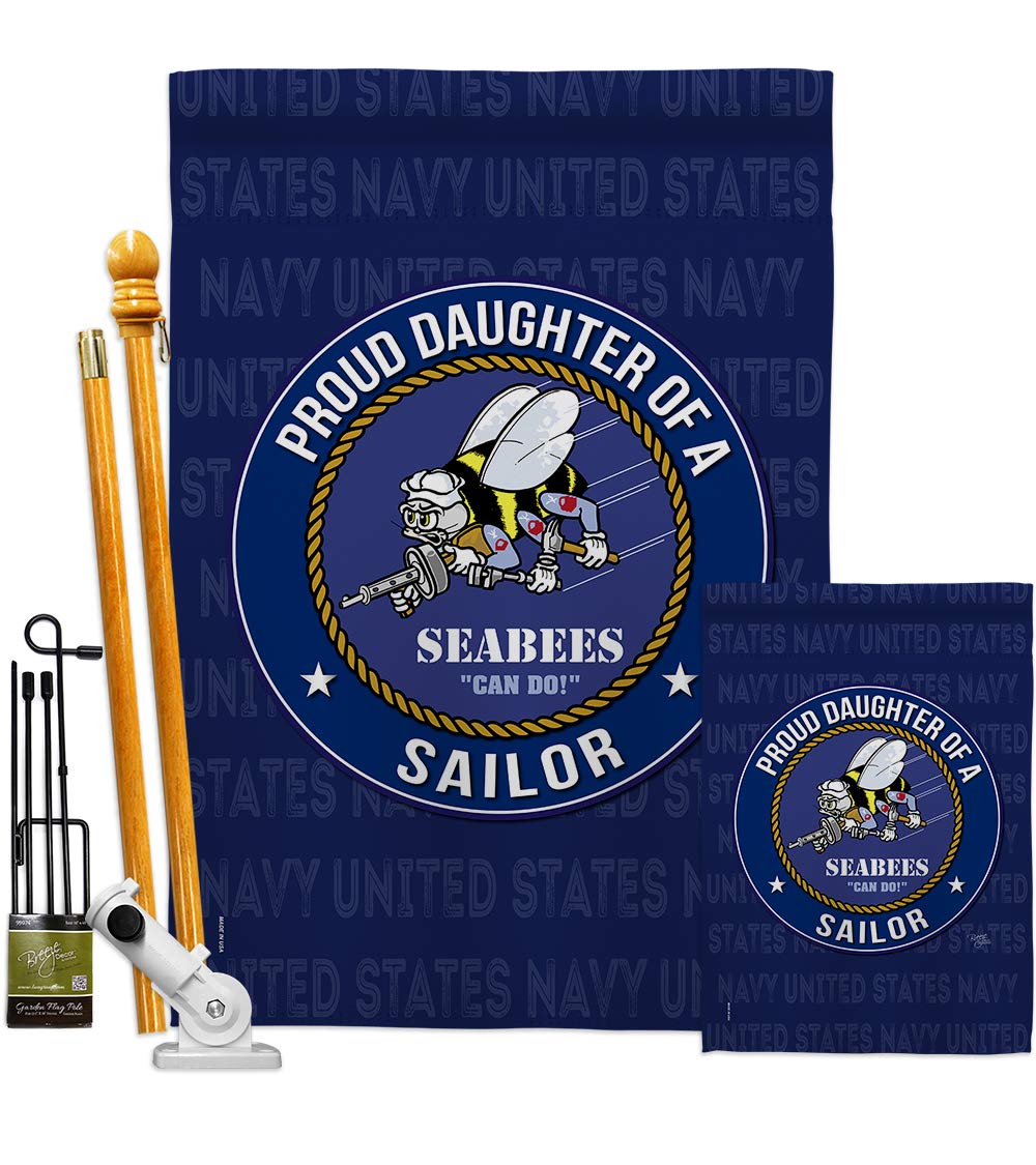 Navy Seabees Proud Daughter Garden Flag - Double-Sided US Military Yard Banner 28x40 Inch | Made in USA | Perfect for Veterans Day, Memorial Day & Military Home Decor