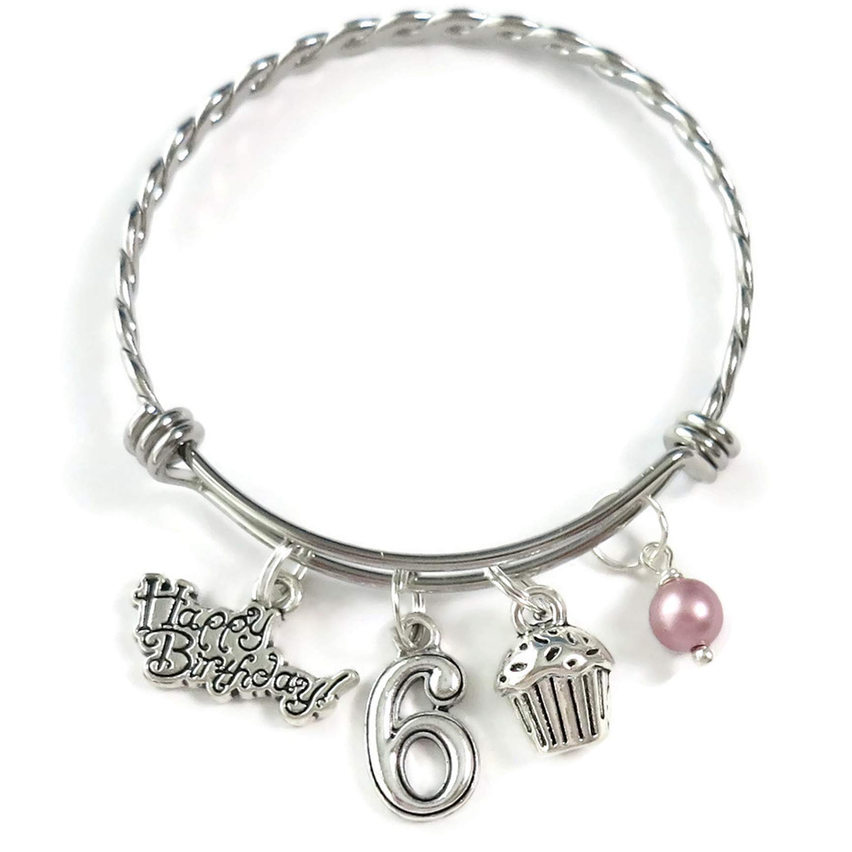 6th Birthday Charm Bracelet for Girls - Personalized 6 Year Old Daughter Gift Idea - Sixth Birthday Jewelry Present - Perfect for Birthday Parties & Special Occasions