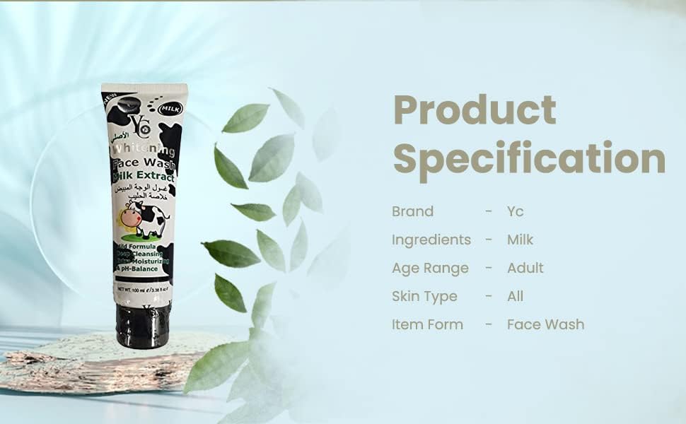 YC Face Wash 200ml with Milk Extract - Gentle Cleansing for Dry & Sensitive Skin - Daily Skincare Routine for Men & Women