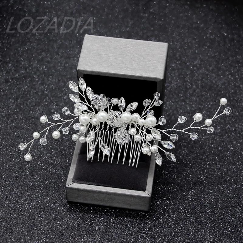 Lozadia Pearl Bridal Hair Clips - Silver Floral Side Hair Comb for Weddings, Prom & Parties | Elegant Hair Accessories for Brides, Bridesmaids, Women & Mothers | Perfect Mother's Day Gift & Special Occasion Hairpiece (Design4)
