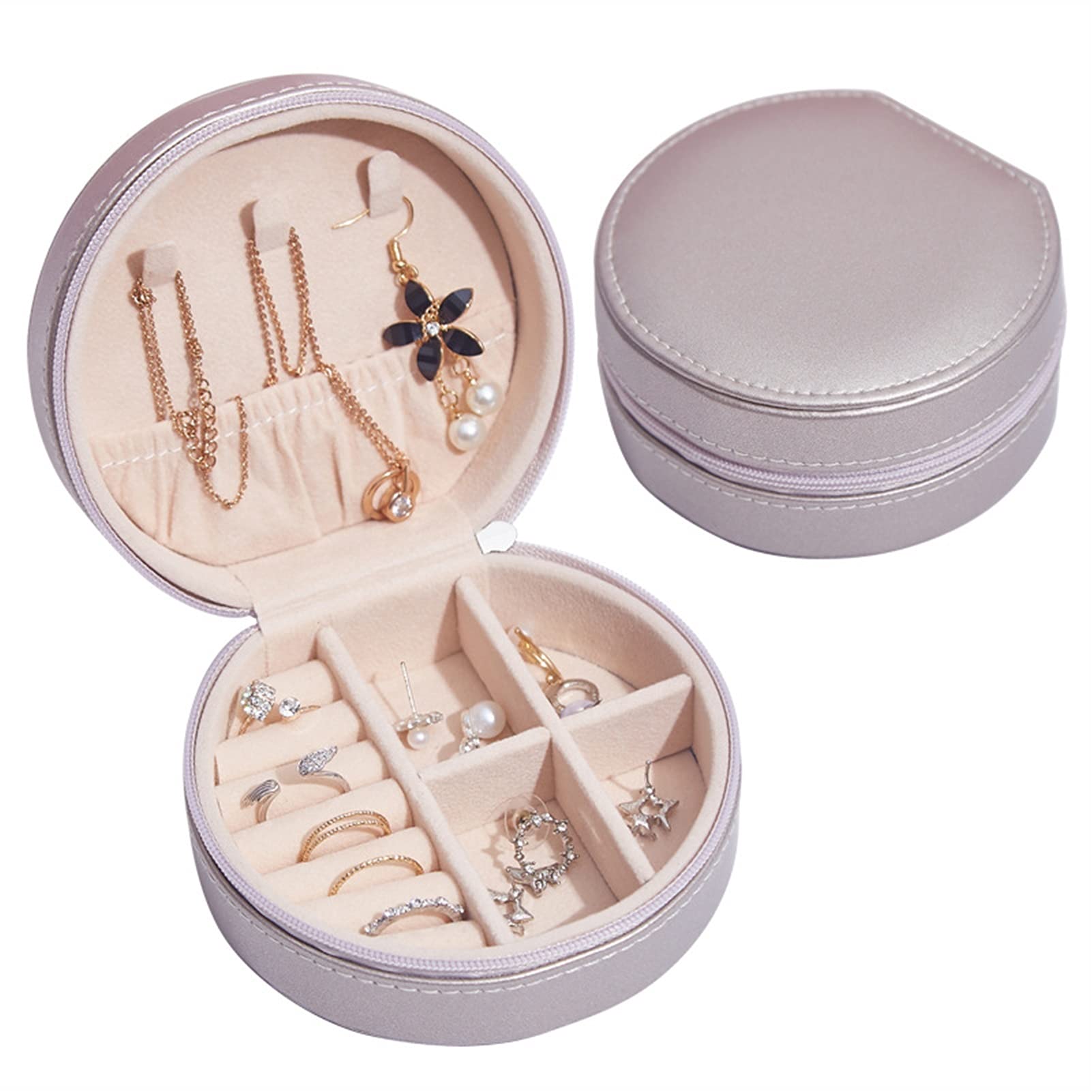MIAOMSI PU Leather Jewelry Box - Portable Earring Storage Organizer for Travel, Gray - Compact & Stylish Jewelry Case for Rings, Necklaces & Earrings - Perfect for Home, Office & Gift Giving