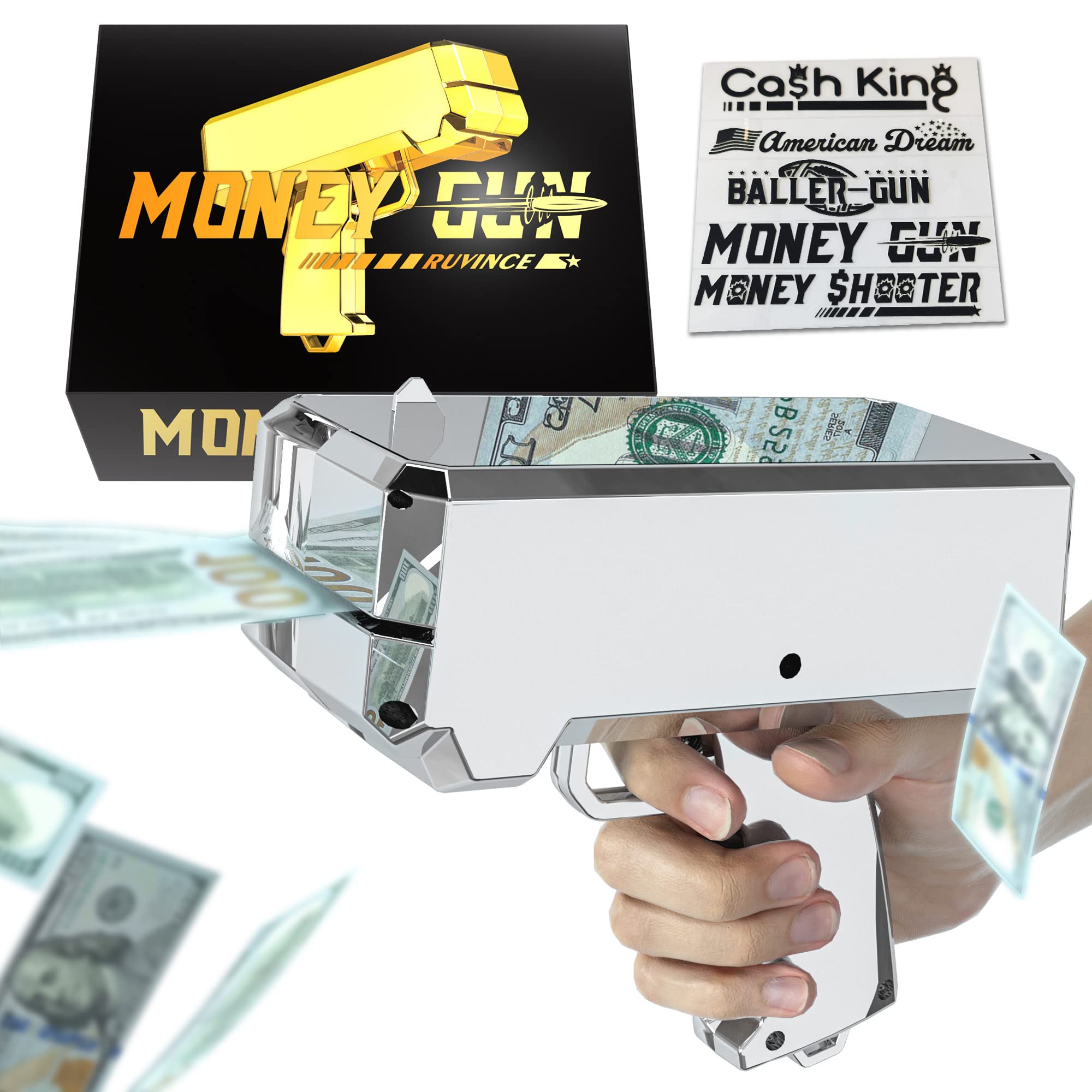 RUVINCE Realistic Money Gun Shooter - Prop Cash Gun for Movies, Parties & Games | Handheld Make It Rain Money Gun for Events, Celebrations & Film Props
