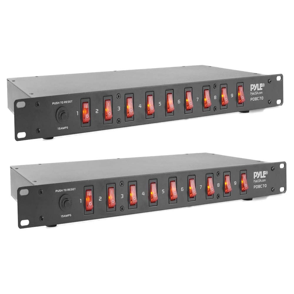 Pyle PDBC70 15 Amp 1800VA Rack Mount Power Strip with 9 Outlets, Surge Protector & AC Noise Filter - 2 Pack for Server Racks, Data Centers & Home Theater Setup