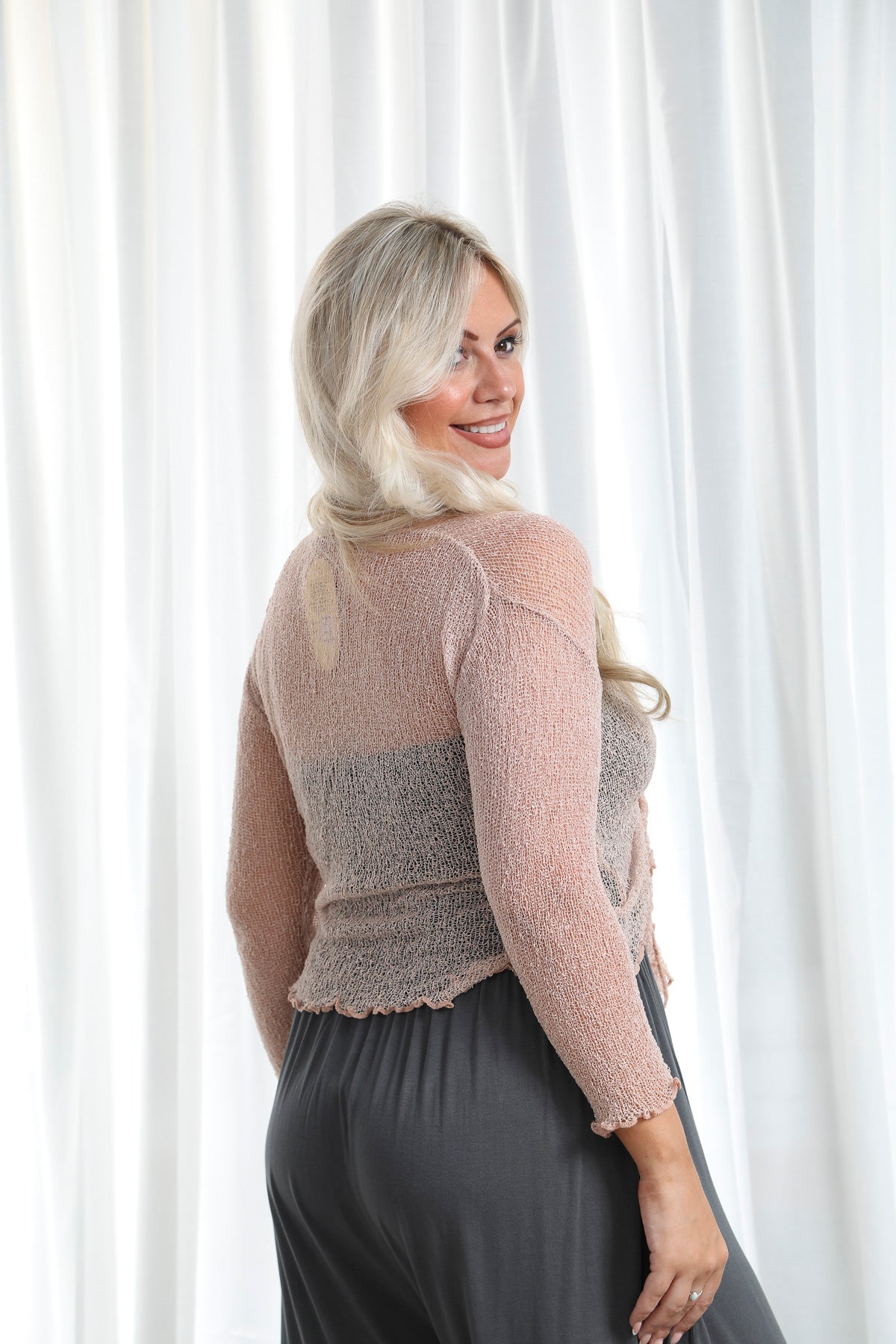 Simone Cobweb Shrug Blush - Elegant Lace Bolero for Weddings, Parties & Evening Events