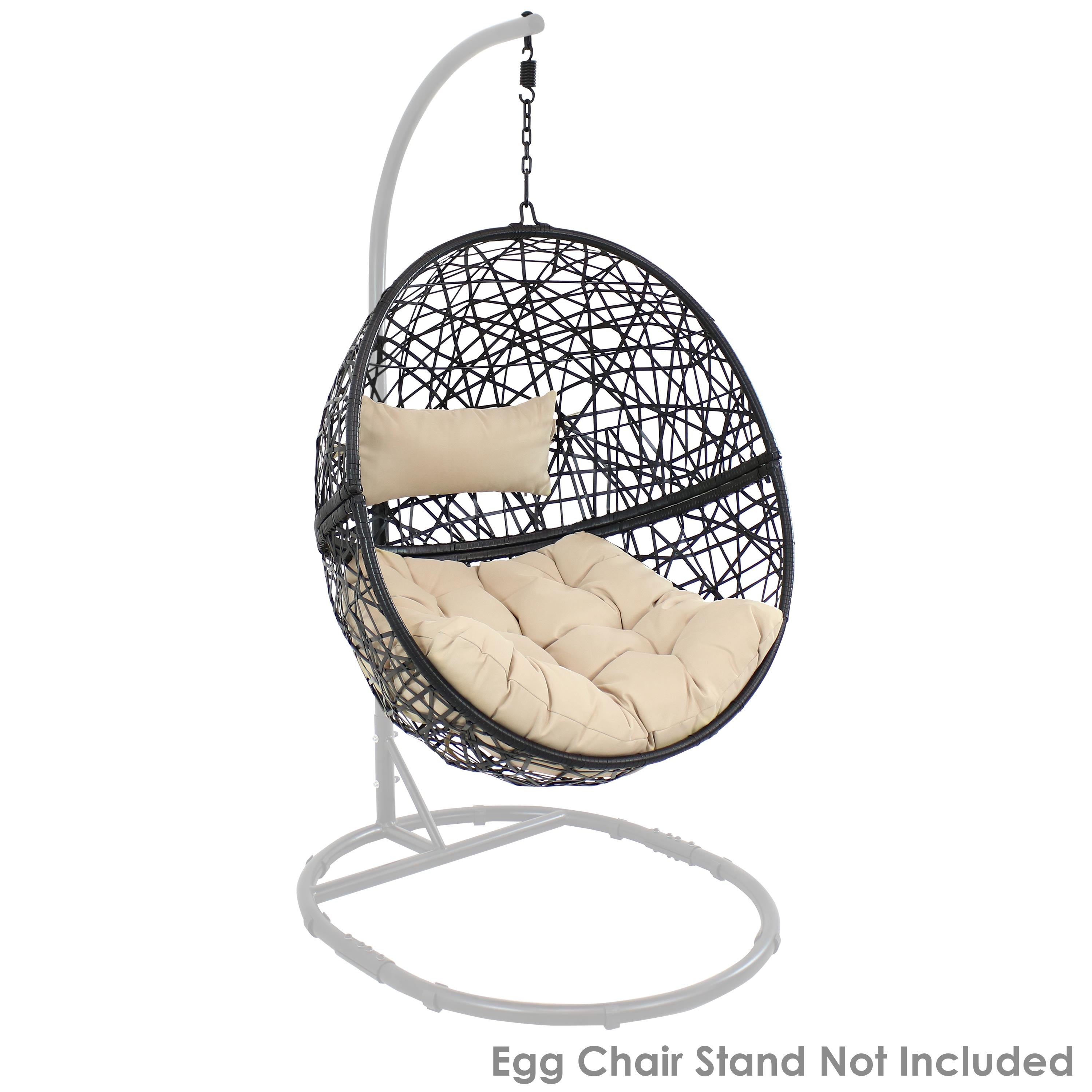 Sunnydaze Jackson Outdoor Hanging Resin Wicker Egg Chair with Cushion - Patio, Garden, Porch Swing Chair for Relaxing & Lounging
