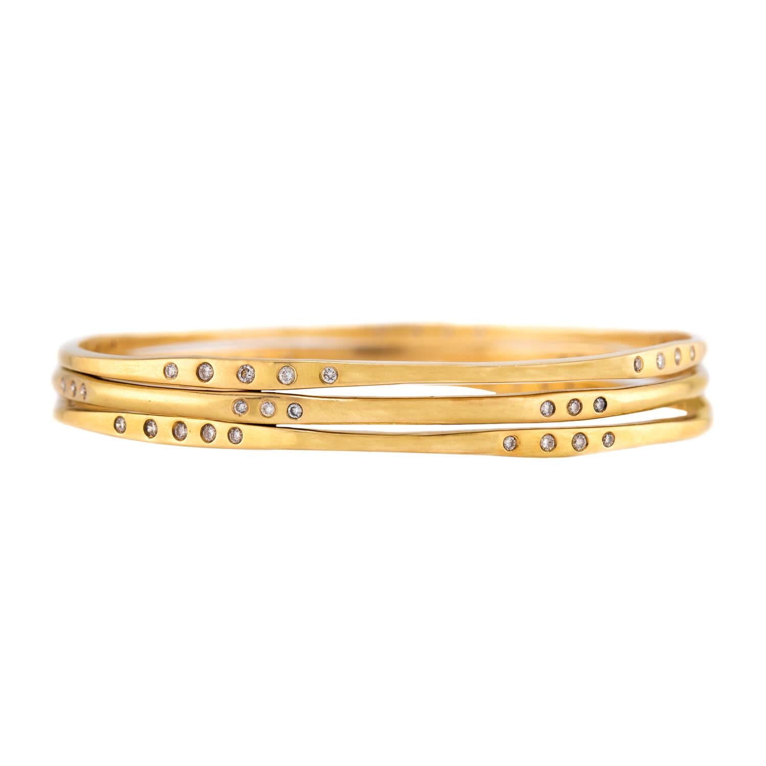 18K Gold Diamond Bangle Set for Women - Luxury Estate Jewelry Bracelet Gift for Anniversary, Wedding & Special Occasions