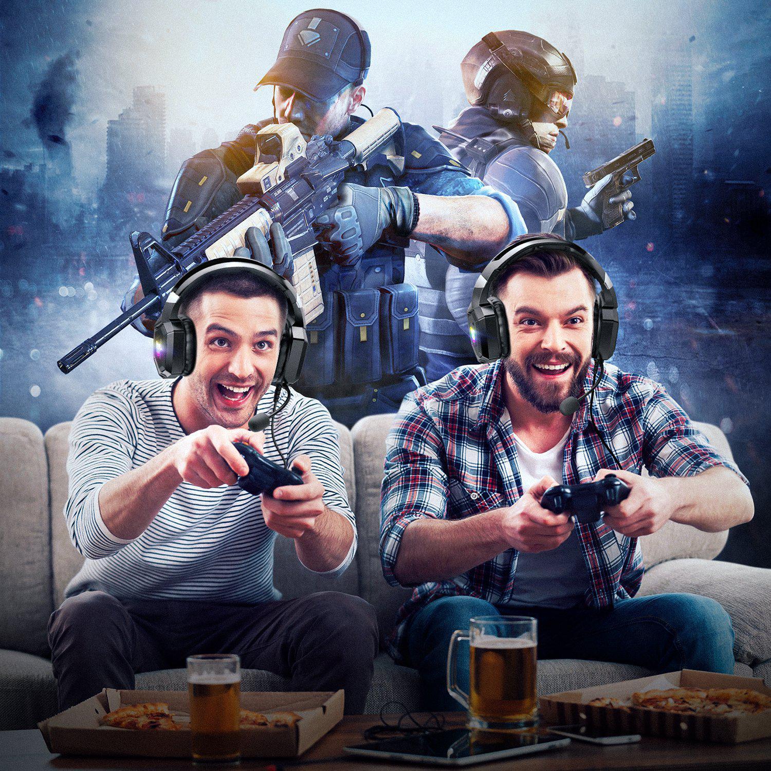 ONIKUMA K8 Wired Stereo Gaming Headset with Microphone & RGB LED Lights - Noise Cancelling Over-Ear Headphones for PC, PS4, Xbox, Nintendo Switch Gaming & Streaming