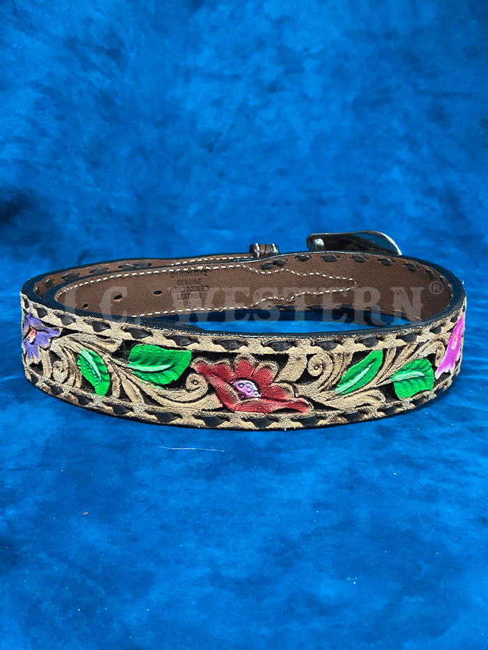 Angel Ranch D140004302 Women's Hand-Painted Floral Leather Belt - Brown Western Style Belt for Cowgirl Outfits & Boho Fashion