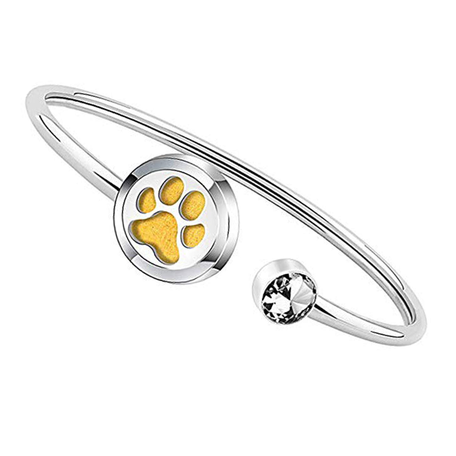 **FEELMEM Aromatherapy Essential Oil Diffuser Bracelet for Dog Lovers - Crystal Paw Print Charm Engraved with 