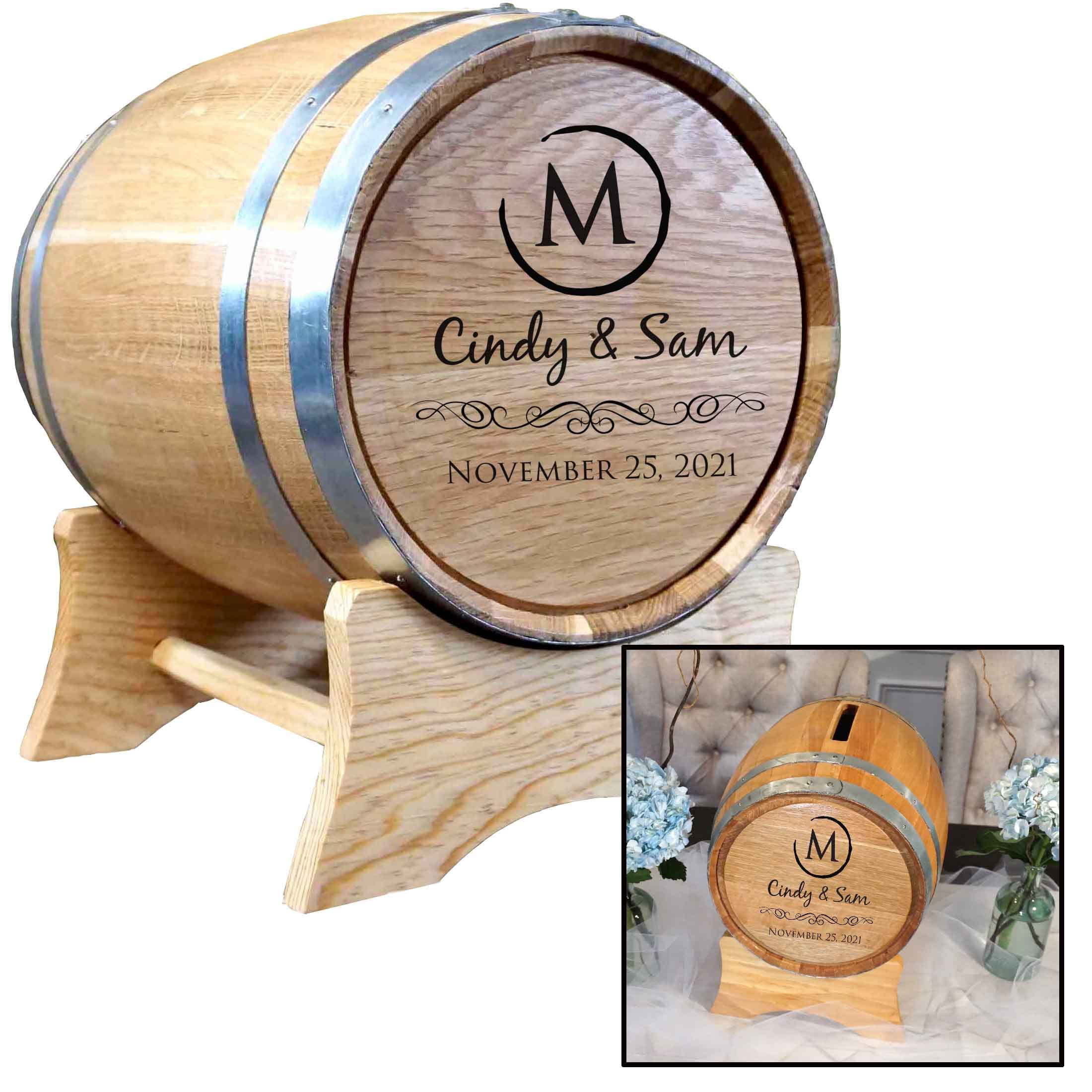 Personalized Wedding Barrel Card Holder & Guestbook - Custom Oak Barrel Gift Card Stand for Reception - Unique Signature Keepsake B391 | Perfect for Rustic Weddings, Anniversary Gifts & Home Decor